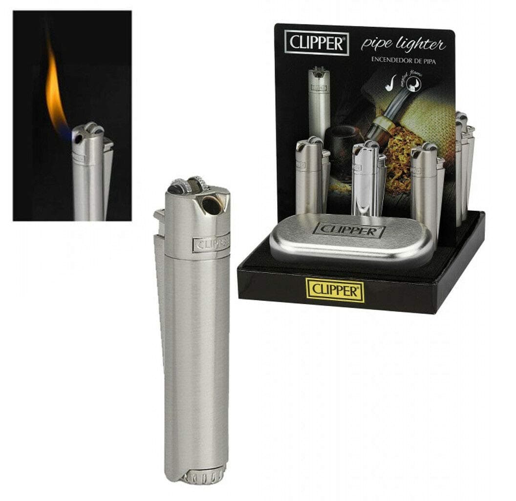 Clipper Classic Metal Flint Pipe Lighter - Silver Matt