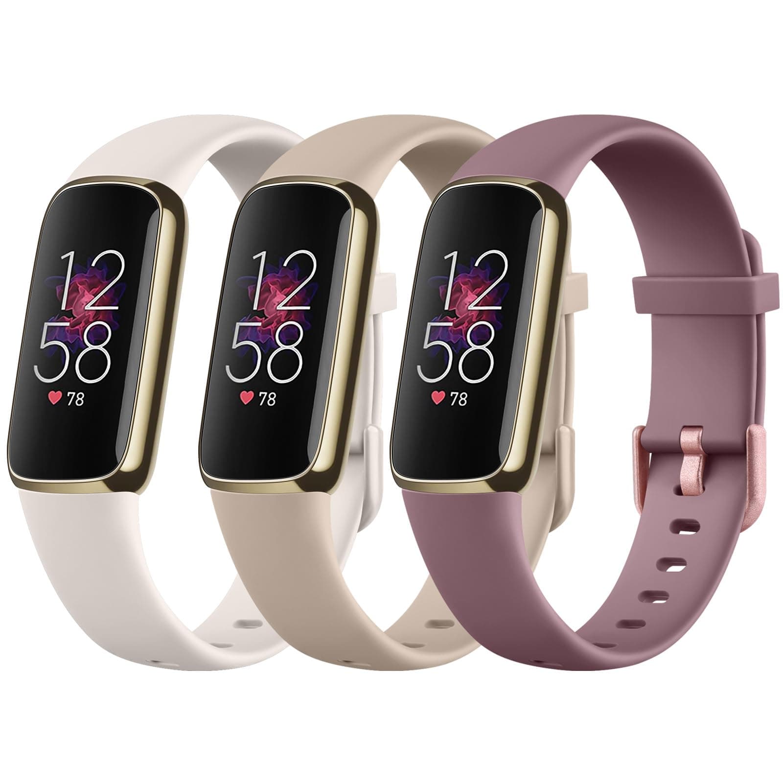 Pack 3 Straps Compatible with Fitbit Luxe Strap for Women Men,Soft Silicone Adjustable Sport Replacement Wrist Bands for Fitbit Luxe (Small, Starlight/Smoke Purple/Milk Tea)