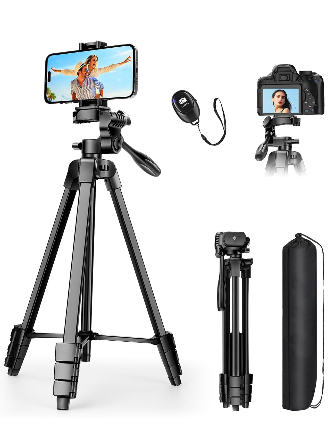 Eocean 136cm Tripod for iPhone, Mobile Stand Phone Tripod with Remote and Carry Bag, Lightweight Selfie Tripod for Camera/Phone, Professional Mobile Photography Stand for Video Recording