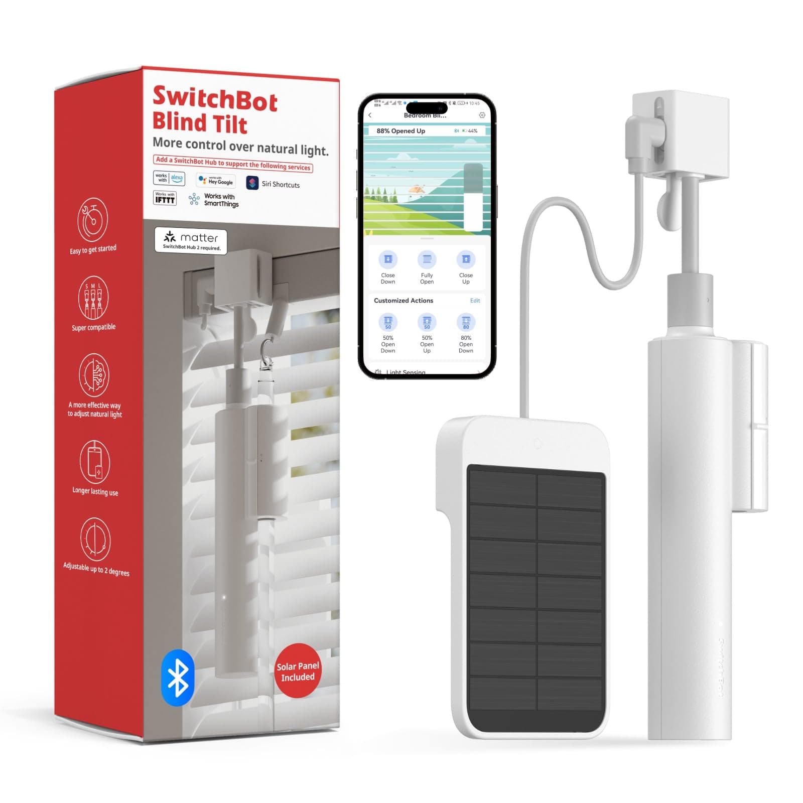 Blind Tilt Motorized Blinds - Smart Electric Blinds with Bluetooth Remote Control, Solar Powered, Light Sensing Control, Add Hub Mini to Make it Compatible with Alexa & Google Home