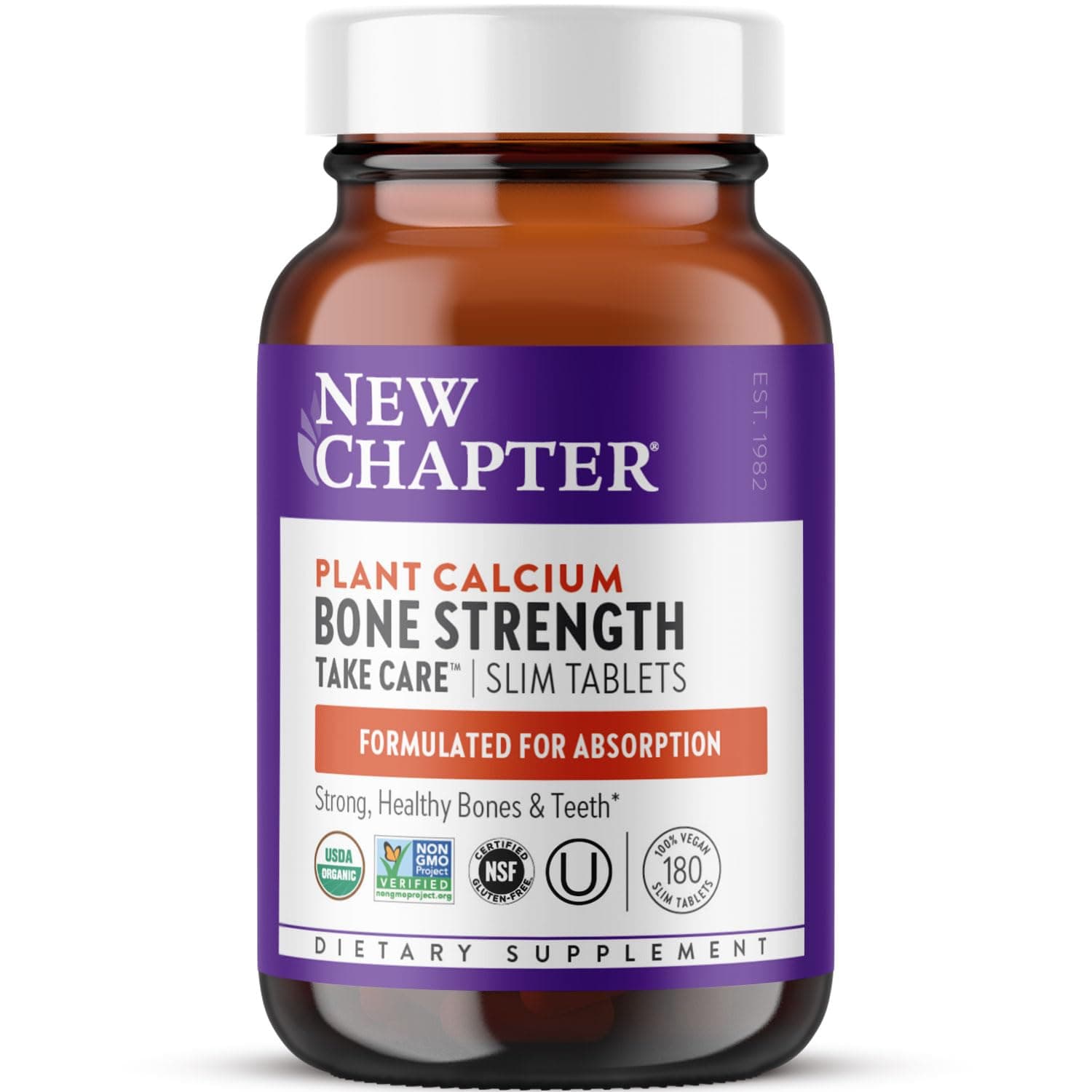 New Chapter Calcium Supplement - Bone Strength Plant-Based USDA Organic Calcium with Magnesium, Vitamin D3+K2, for Bone Health & Joint Mobility, Heart Support, 905 mg dose - 180 Slim Tablets