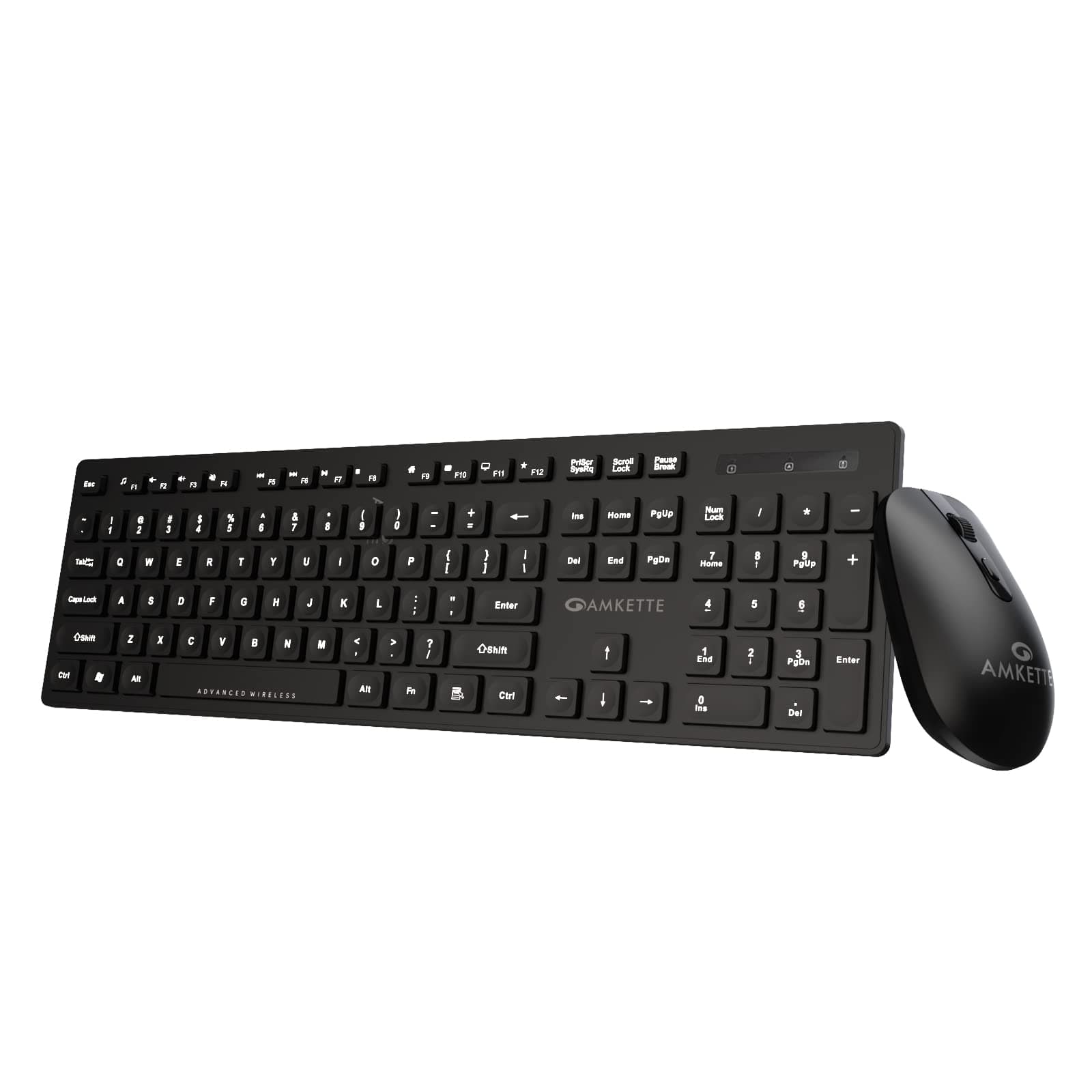 Amkette Primus Neo 2.4 Ghz Advanced Wireless Keyboard and Mouse Combo | Intelligent Auto Sleep Function | Space Saving and Ergonomic | Mouse On/Off Switch | 3 DPI Settings | USB Nano Receiver (Black)