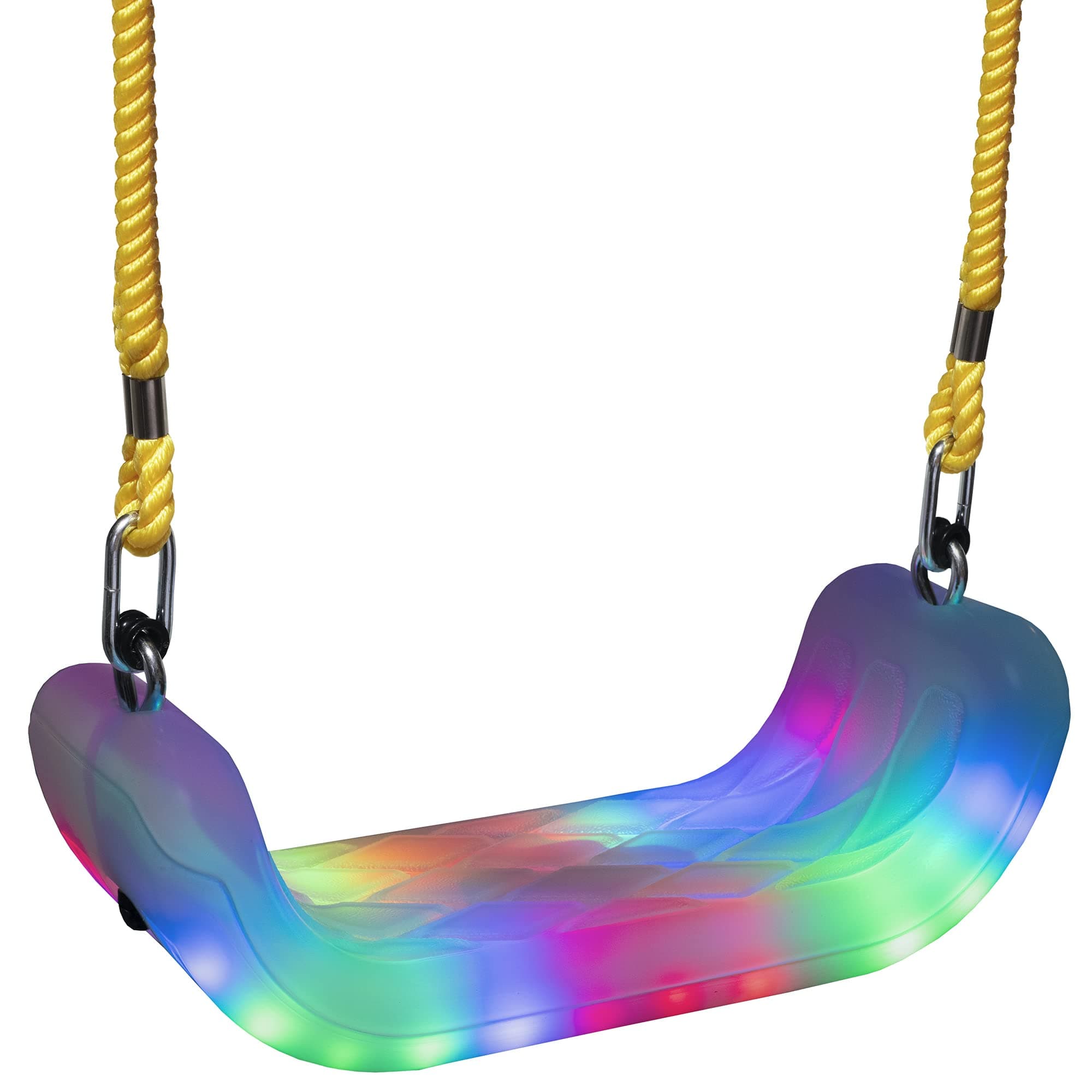 Firefly LED Light Up Swing Seat with Adjustable Rope and Chain. 24 Lights Illuminate in Day or Night. Outdoor/Indoor Use. 150lb User Capacity. 15" W x 6" Deep x 5" H, by XDP Recreation a USA Company