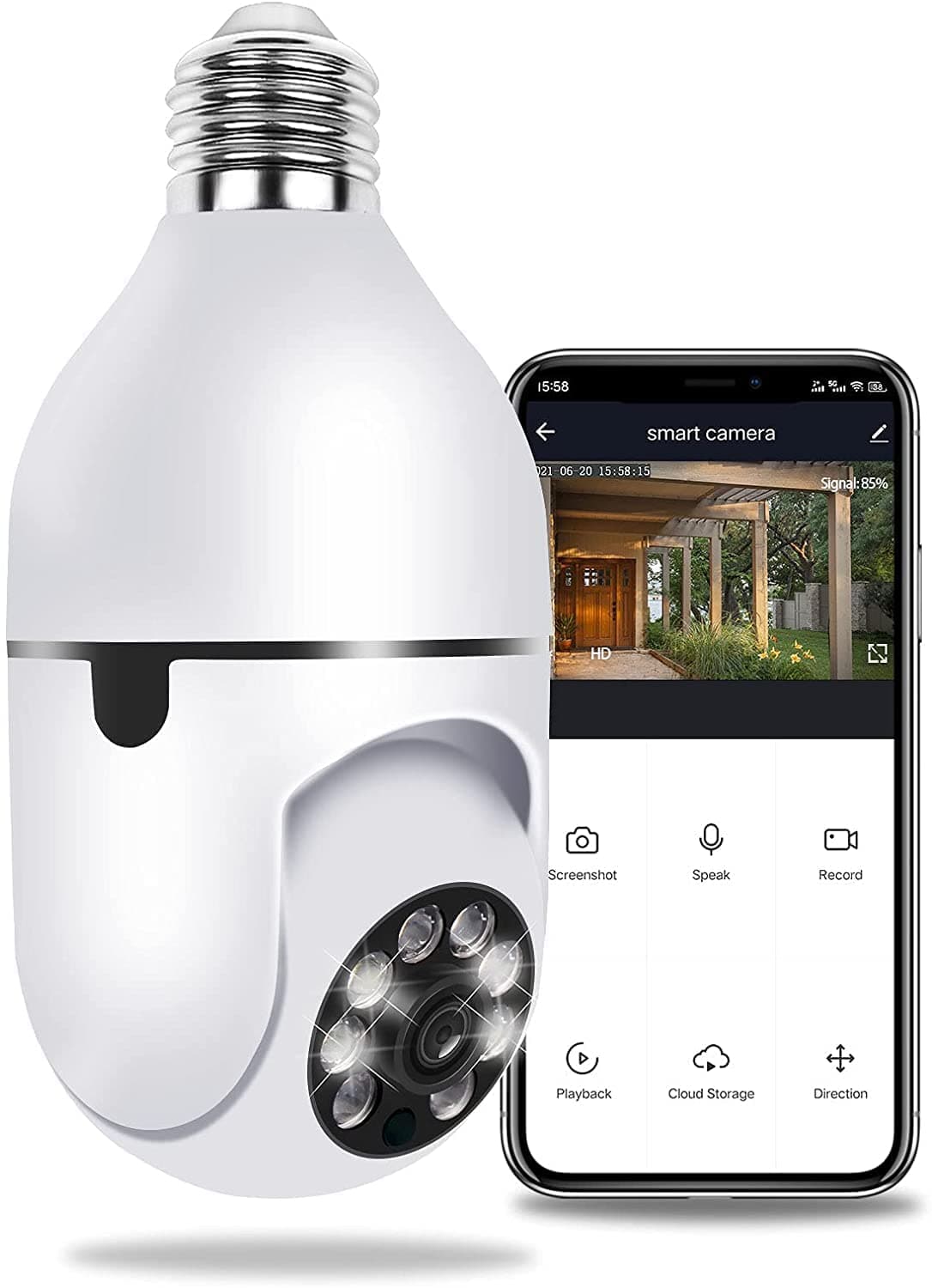 Sirgawain Wireless Wifi E27 Bulb Holder Security Camera With Night Vision For Home/Office/Warehouse, V380 App For Remote Live Viewing Security Camera - 1080P
