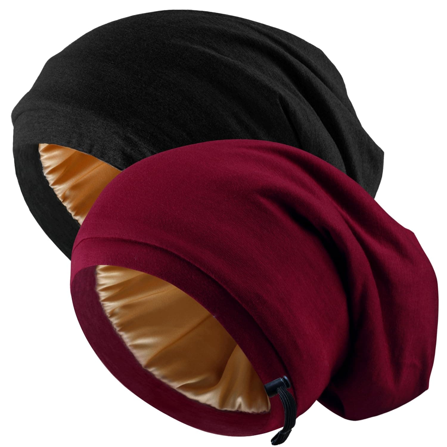 2 Pcs Adjustable Silk Hair Bonnet for Sleeping, Satin Lined Sleep Cap for Women and Men, Silk Hair Wrap Slouch Beanie.