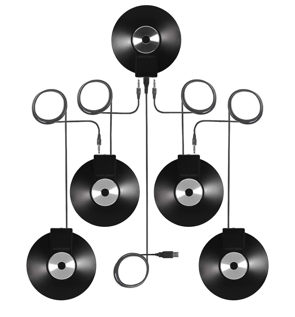 WordForum USB Microphone Kit with Five (5) 360° Conference Boundary Microphones: one (1) USB-Equipped, Four (4) 3.5mm-Equipped for Daisy Chain
