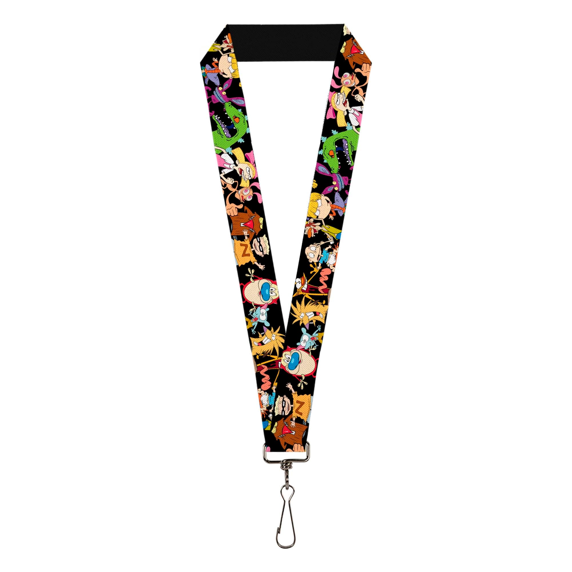 Buckle-Down Nickelodeon Lanyard, Nick 90s Character Poses Black, Elastic