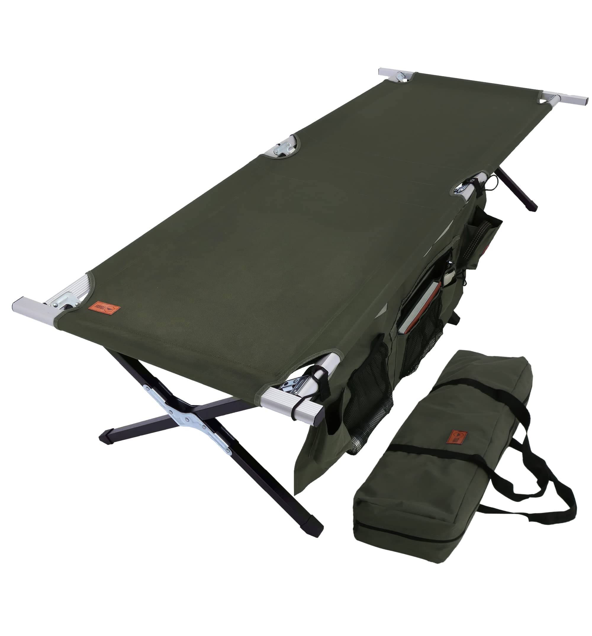 Tough Outdoors Camping Cot for Adults- Folding Sleeping Cots for Camping & Hunting - Heavy Duty Military Bed - Army Fold-Up Camping Bed - Travel Tent Cots - with Organizer & Storage Bag