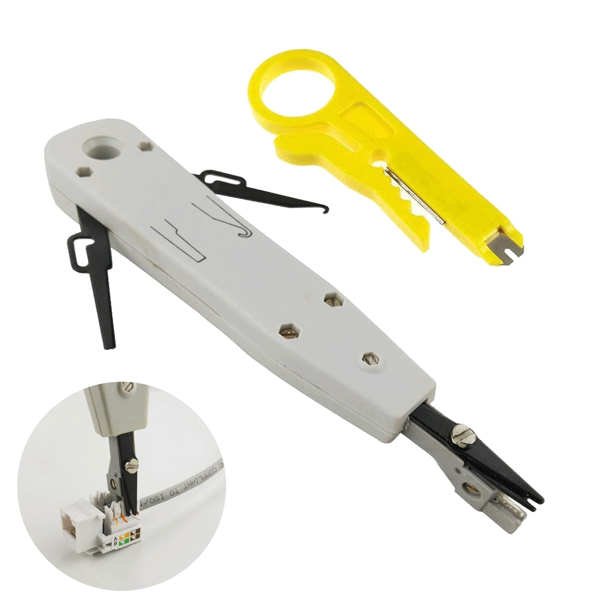 Bansusu Punch Down Tool, Professional Ethernet Punchdown Tool for RJ45 Socket Cat5/Cat6/Ca7 & Telephone Cable Impact Terminal Insertion Tools with Wire Stripper Combo in White