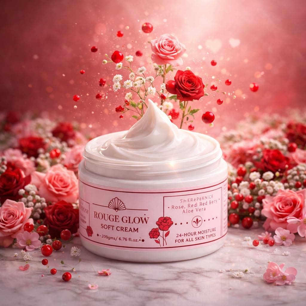 ST. D'VENCÉ Rouge Glow Soft Light Moisturizing Cream With Rose, Redberry, Shea Butter & Aloe Vera | Fast Absorbing, Non-Sticky Lotion For Face, Hand And Body | Introductory Offer- 200Gms