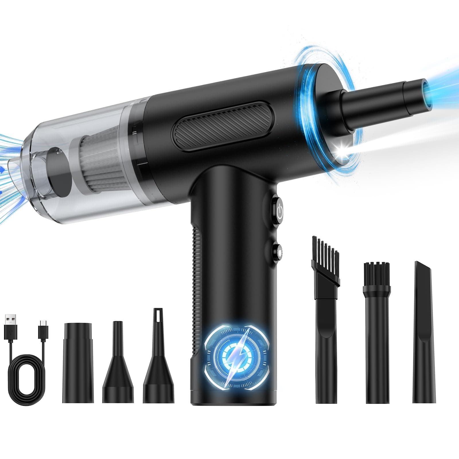 3 in 1 Compressed Air Duster& Hand Pump& Cordless Vacuum Cleaner, 3-Gear Adjustable 100,000RPM Handheld Electric Air Duster, Portable Air Blower with LED Light for Car, PC, Keyboard