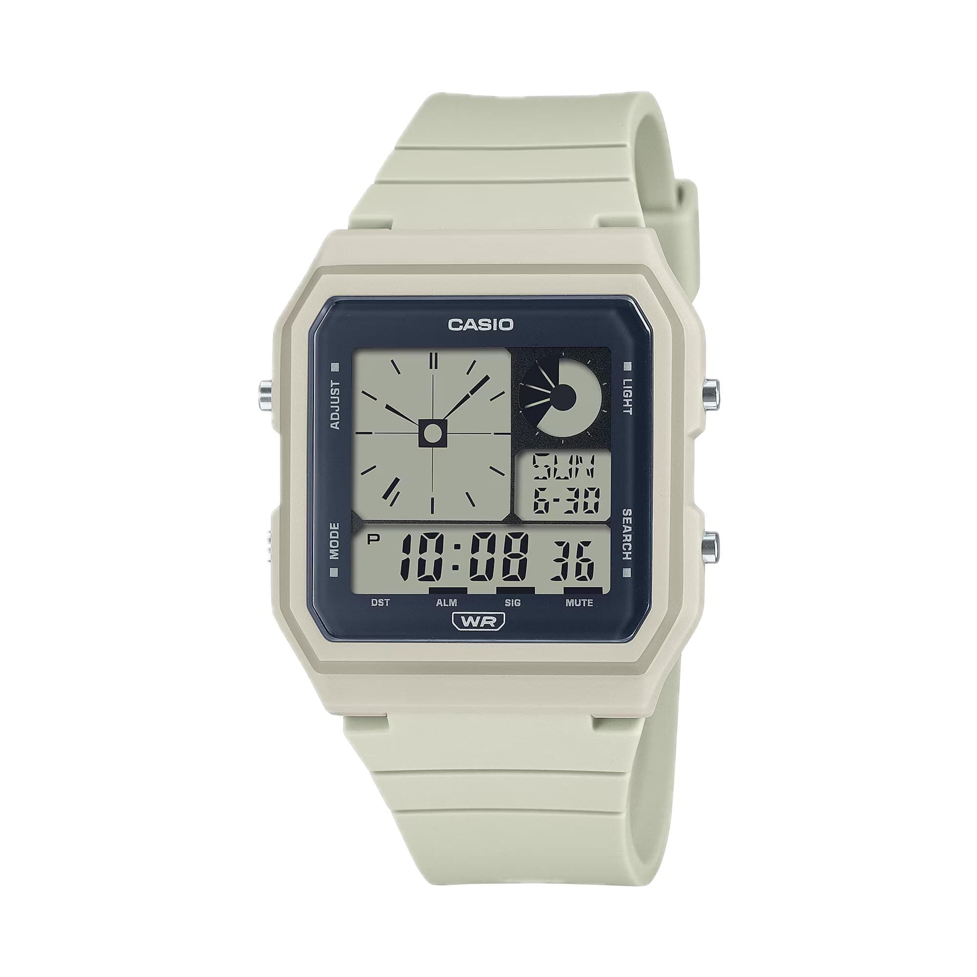 Casio POP Bio-Based Renewable Band LED Backlight Daily Alarm Digital Watch LF20W-8A, Beige, Digital