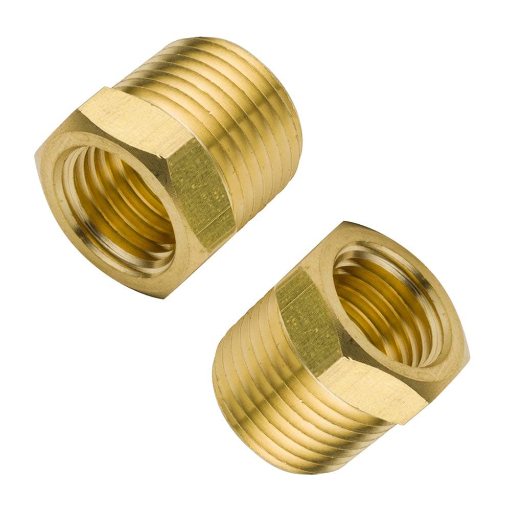 Legines Brass Pipe Fitting Hex Bushing 1/2" NPT Male to 1/4" NPT Female Adapter 1200psi (Pack of 2)