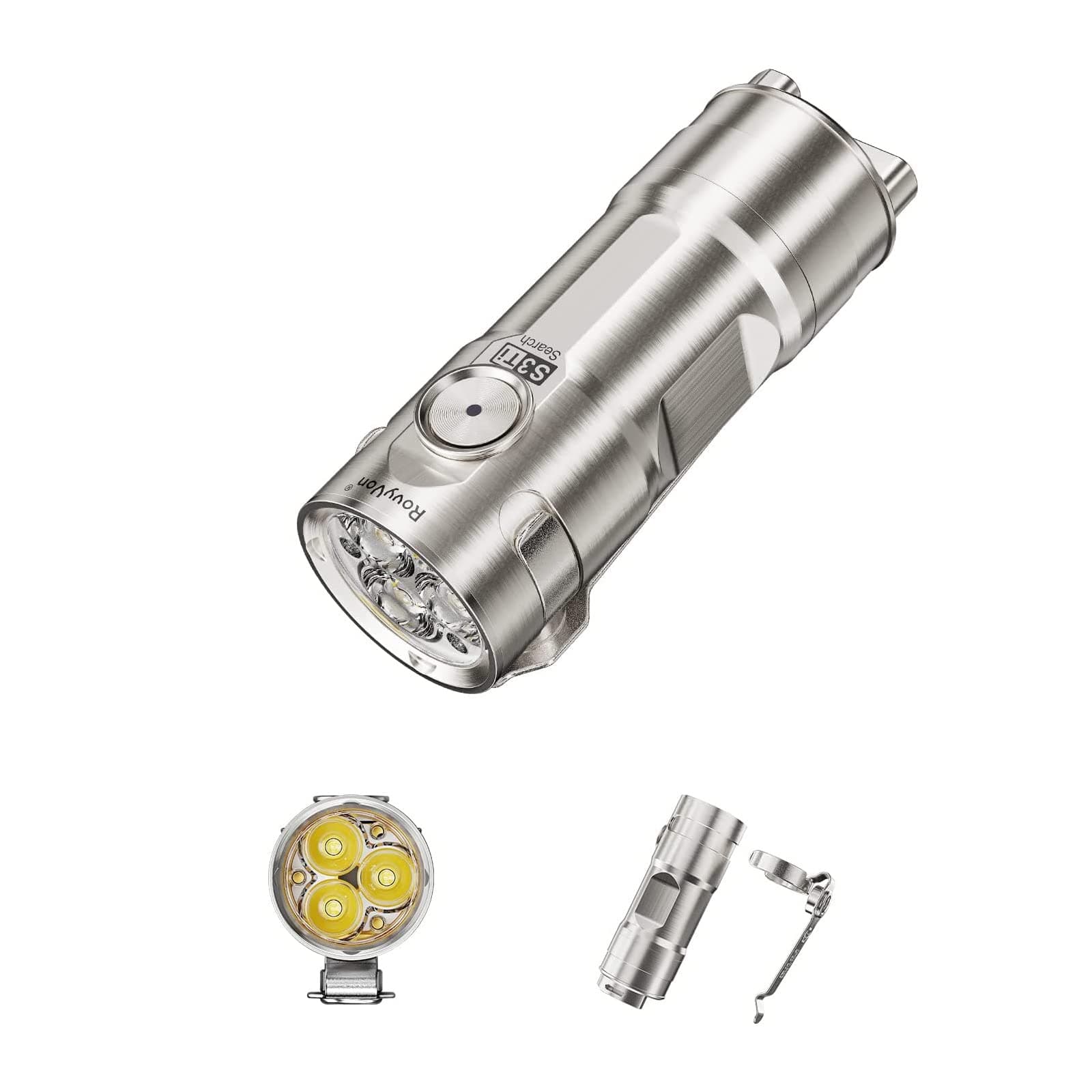 RovyVonS3 Titanium LED Keychain Flashlight, Max 1200 Lumen with Neutral 5000K, Super Bright EDC Flashlight, USB-C Rechargeable, Pocket Size for Outdoor Walking