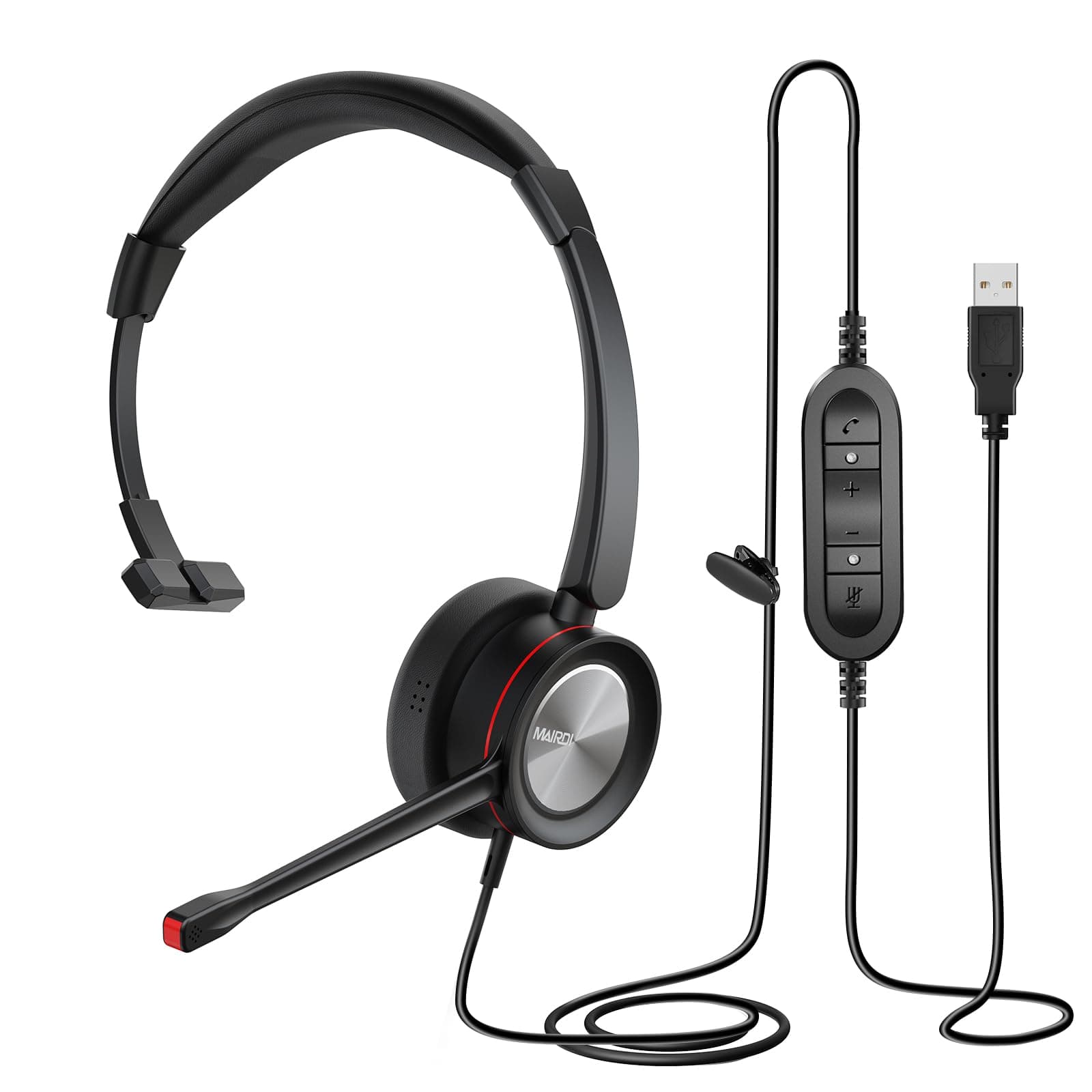 MAIRDI PC Headset with Microphone Noise Canceling, USB Computer Headset with Mic for Laptop Teams Zoom Office Work Call Center Business Softphone, Dictation Headset for Dragon Naturelly Speaking