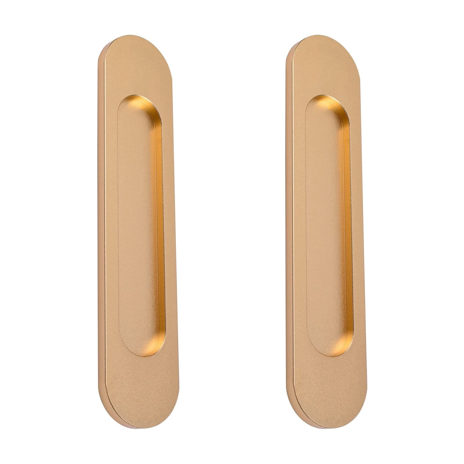 MOROBOR Self-Stick Oval Sliding Door Pulls, 2pcs Matte Gold Aluminum Alloy Flush Pull Punch-Free Handle for Sliding Barn Door Windows Cabinets