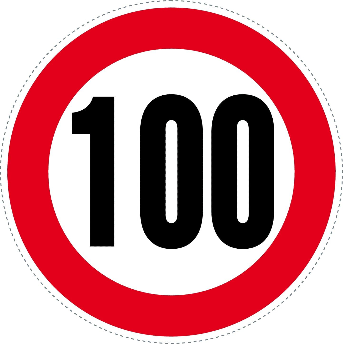 2 x red circle 100 m/h Speed Limit Stickers (125 mm / 5 inches)