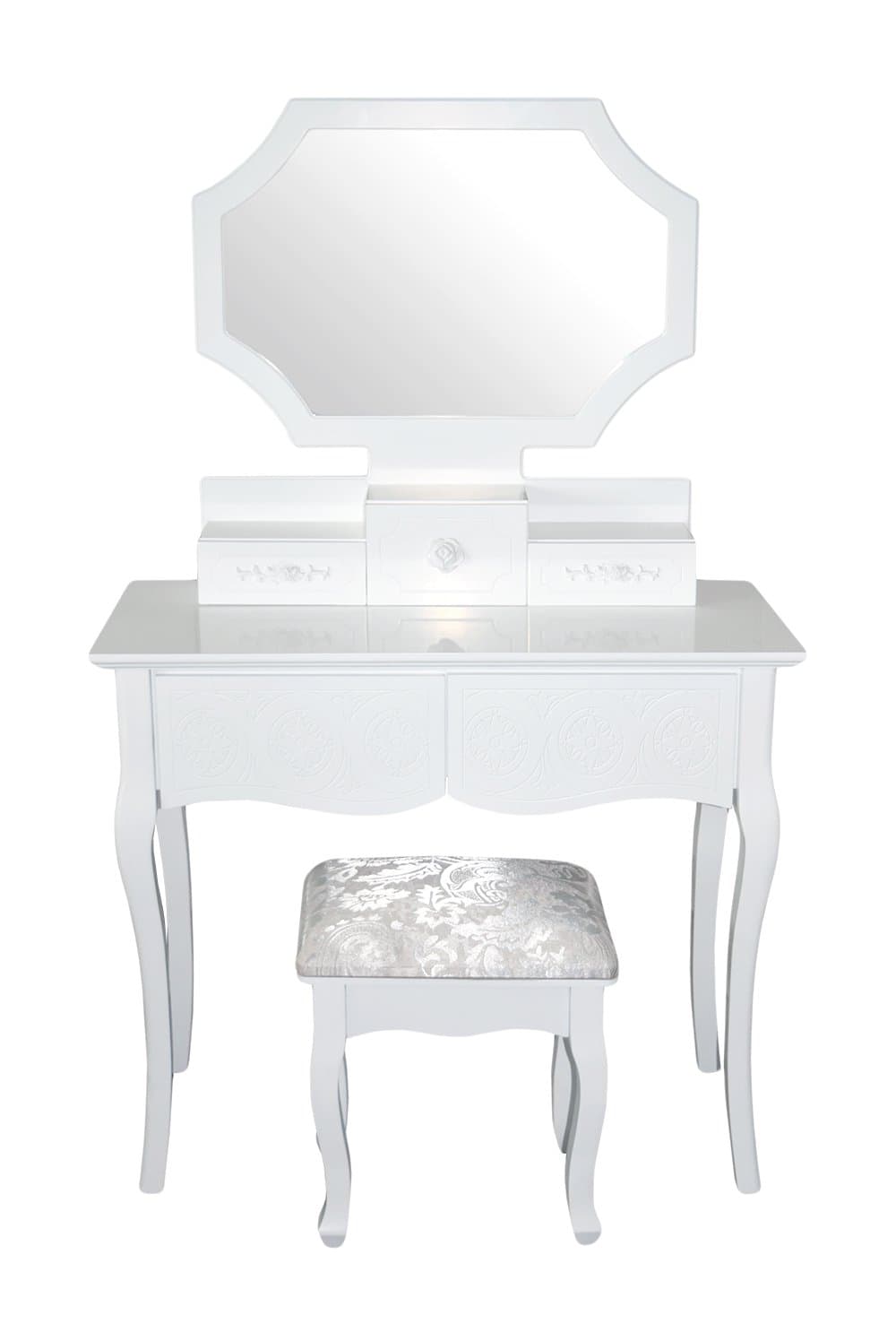 Rebecca srl Vanity Table Dressing Table 5 Drawers 1 Padded Chair 1 Mirror Wood White Classic Style Bedroom Sitting Room (Cod. 0-1802 1/2)