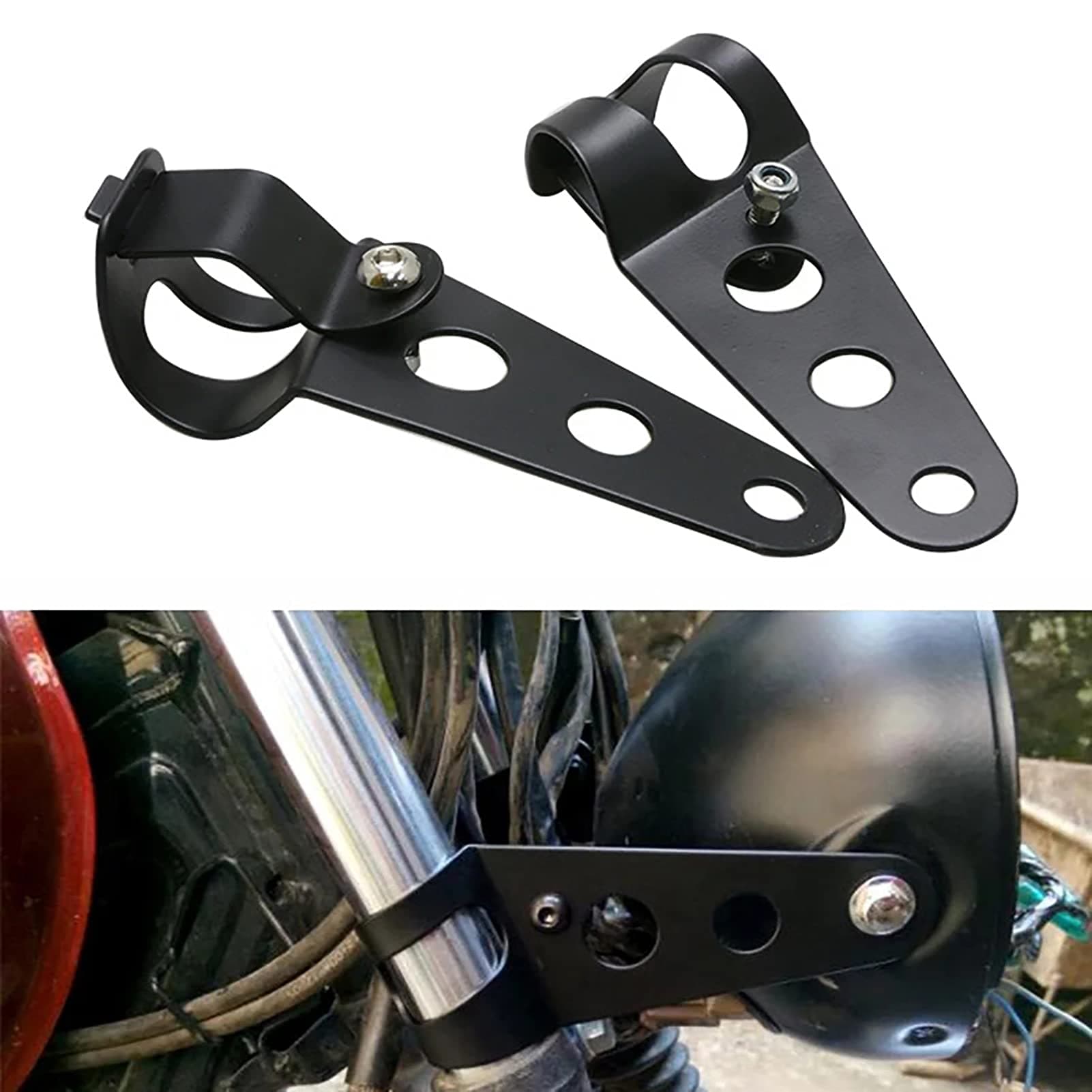 32-43mm Motorcycle Headlight Mount Bracket Clamp Fork Ear for Motorcycle Chopper Cafe Racer (Black)