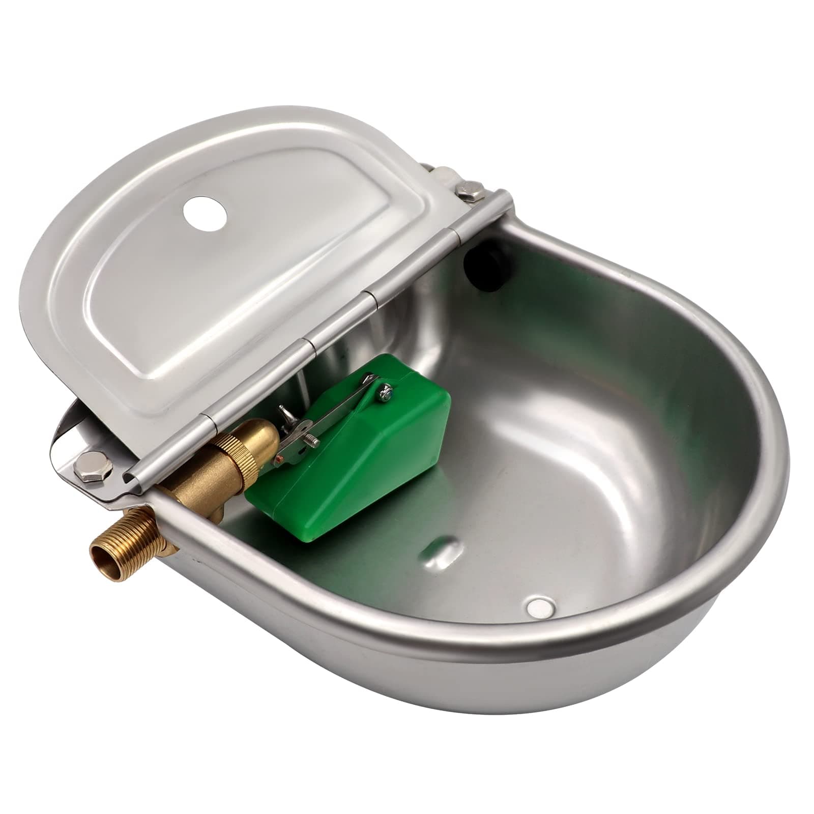 Automatic Waterer Bowl with Brass Float Valve and Drain Plug Stainless Steel Livestock Water Trough Bowl for Dog Cattle Pig Goat Sheep