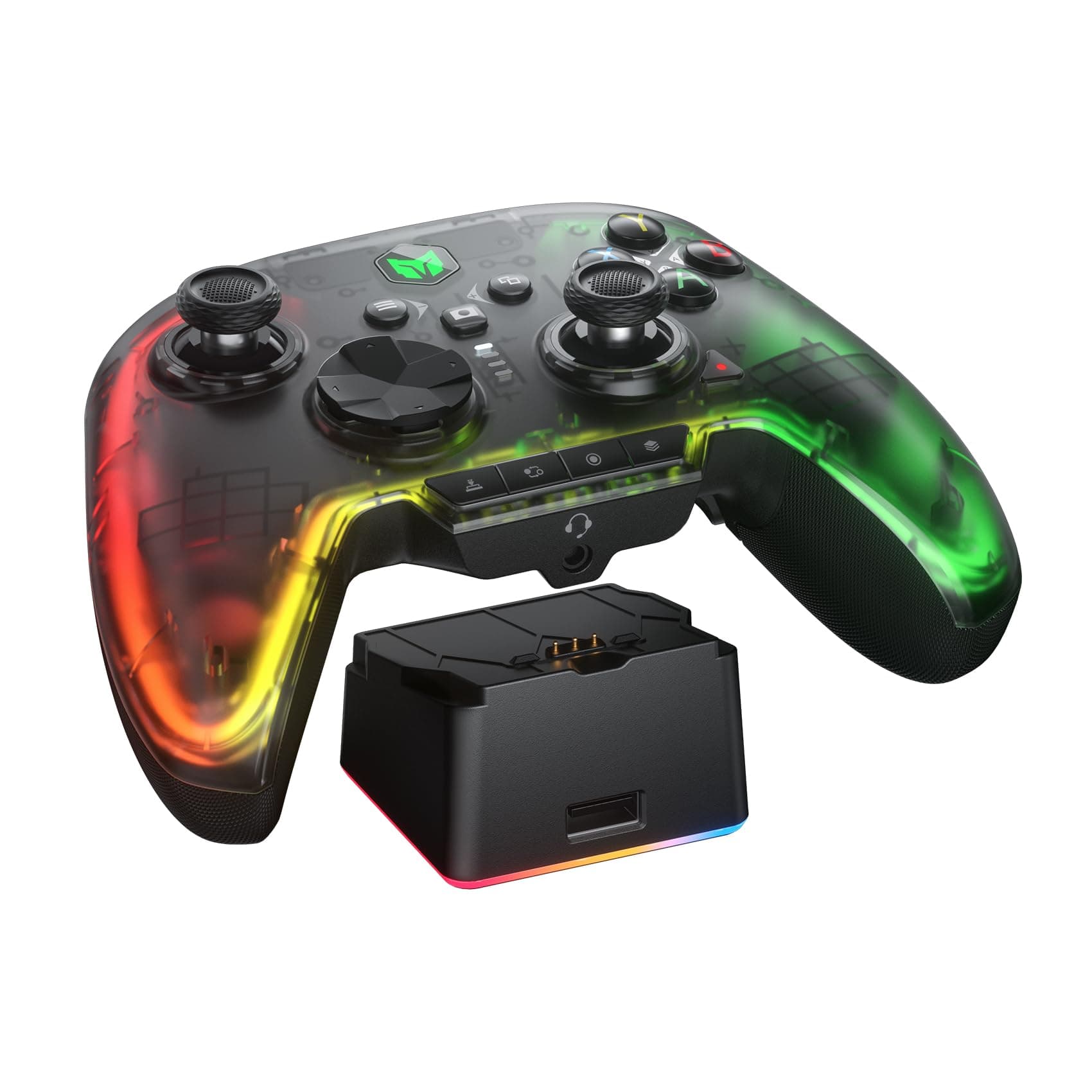 PC Controller, BIGBIG WON Wireless Controller Motion Control, Hall Trigger, ALPS Joystick, 3.5mm Audio, Gaming Controller for PC Windows/Android/iOS/Switch Pro Controller (Rainbow 2 Pro&Charging Dock)