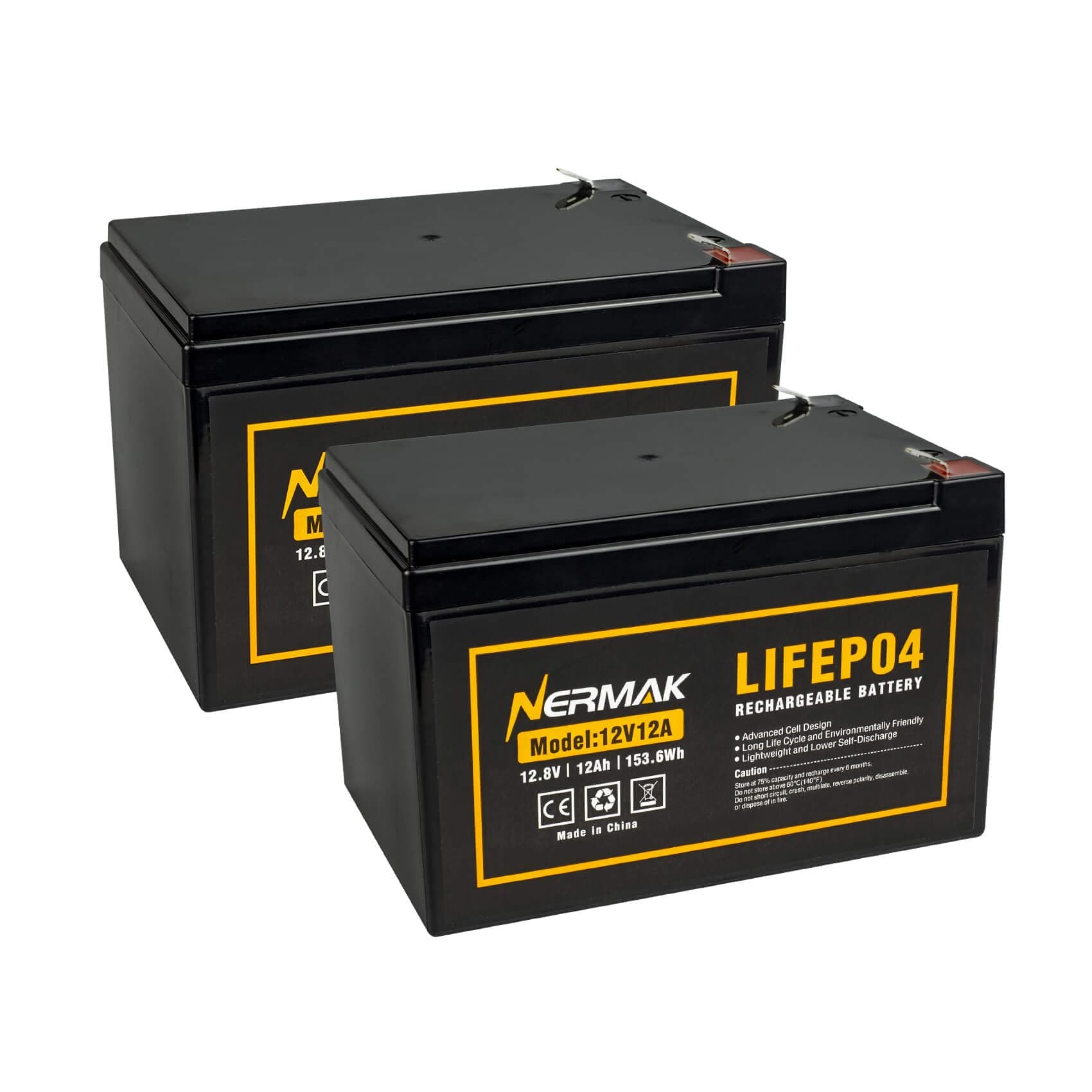 2 Pack 12V 12Ah LiFePO4 Deep Cycle Battery, 2000+ Cycles Lithium Iron Phosphate Rechargeable Battery for Solar Power,UPS,Lighting, Power Wheels, Fish Finder, Scooters and More, Built-in 12A BMS