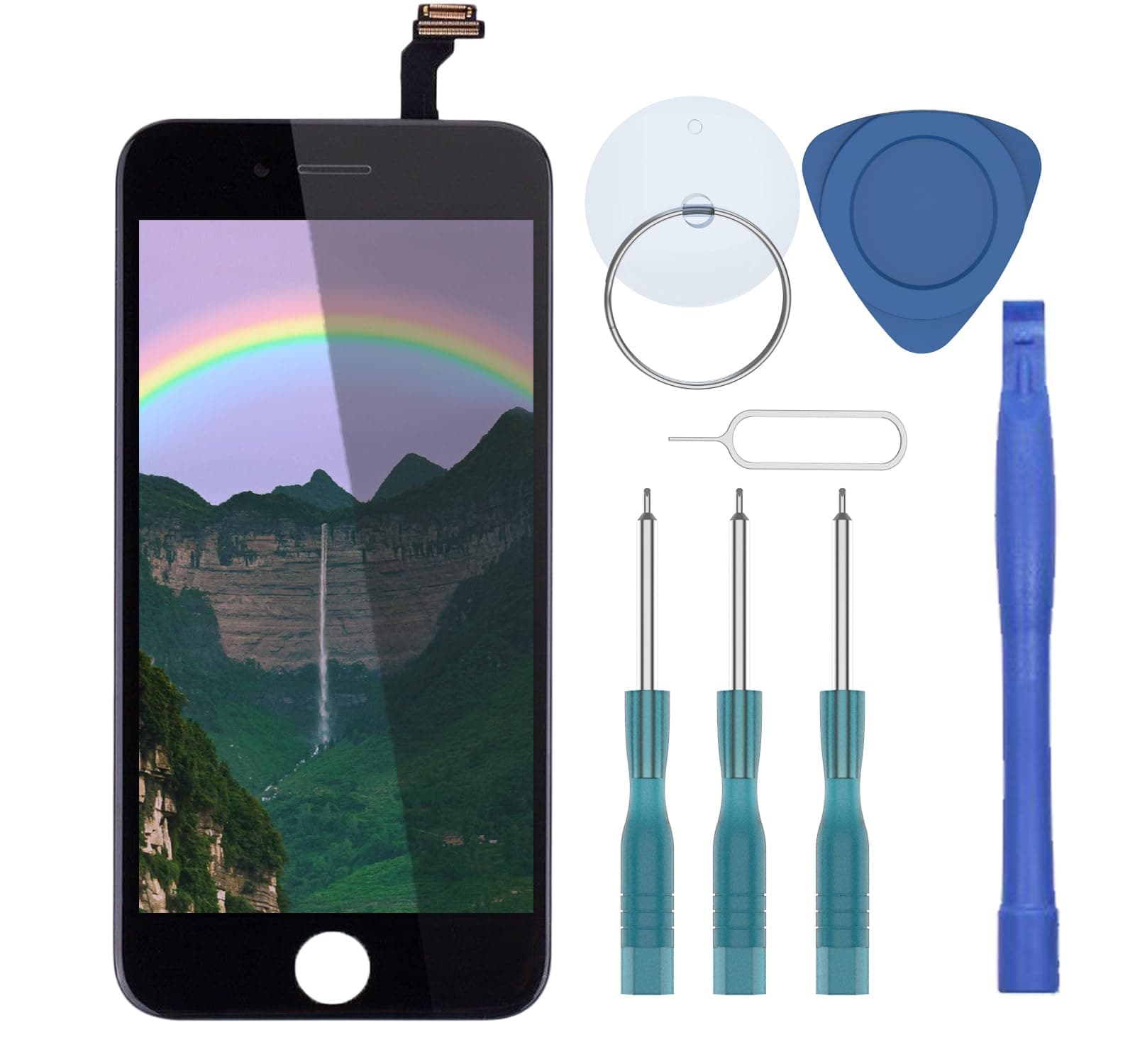 for iPhone 6 Retina HD LCD Digitizer Display Screen Replacement, Full Complete Touchscreen Frame Set, Required Repair Tools Kit in Black