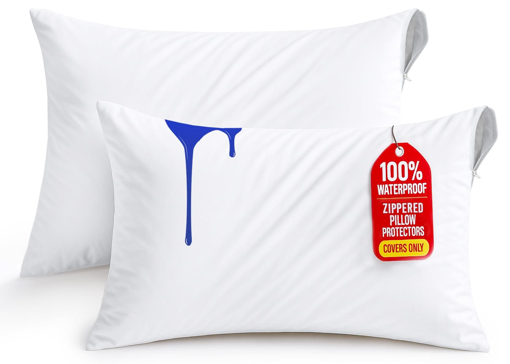 Waterproof Zippered Pillow Protectors (50 x 75 cm) - Pack of 2 - Anti Bed Bug and Dust Mite Proof Pillow Encasement