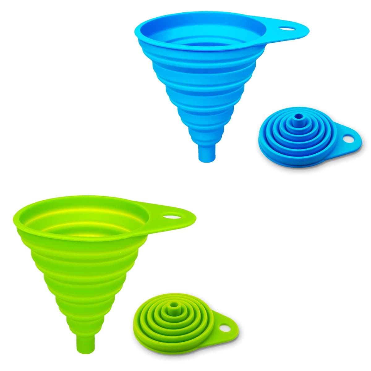 2 Pack Silicone Collapsible Funnel （Green and Blue）