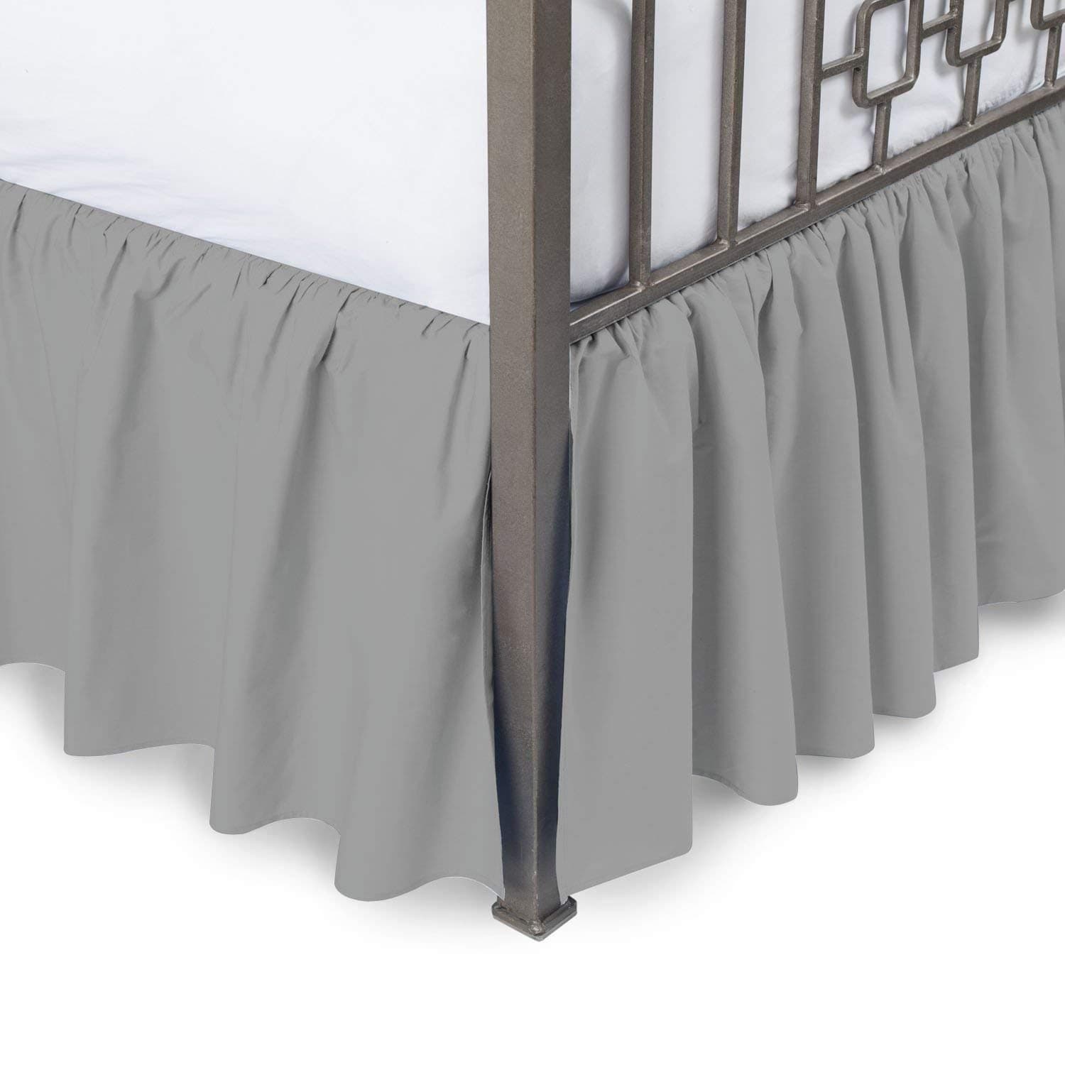 Scalasheets 800 Thread Count 24 Inched Drop Length Gathered Dust Ruffle Bed Skirt Queen Silver Solid 100% Egyptian Cotton