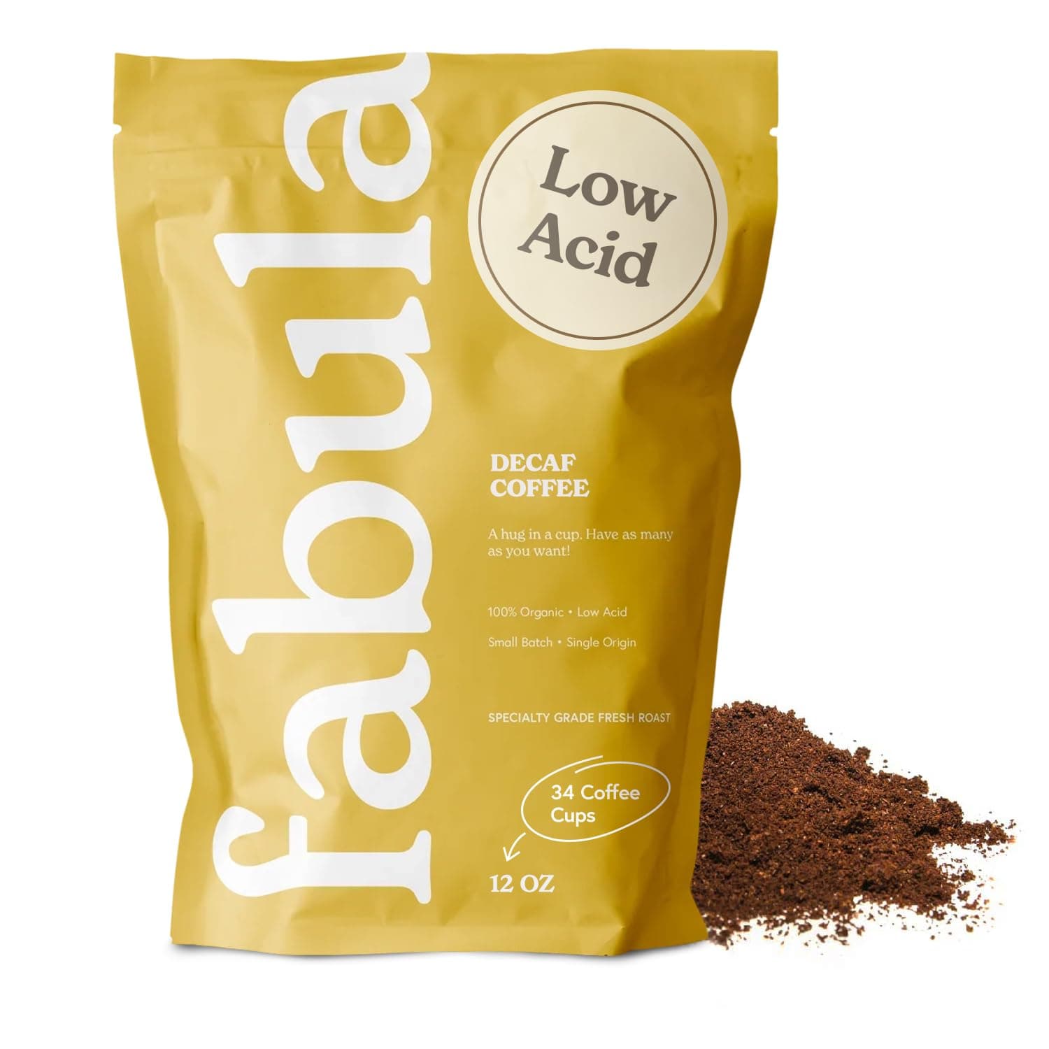 Fabula Low Acid Decaf Coffee Ground, USDA Organic Coffee Medium Roast - Single Origin - Non-GMO - No Molds - Mycotoxins Pesticides Free Coffee - 12 Oz
