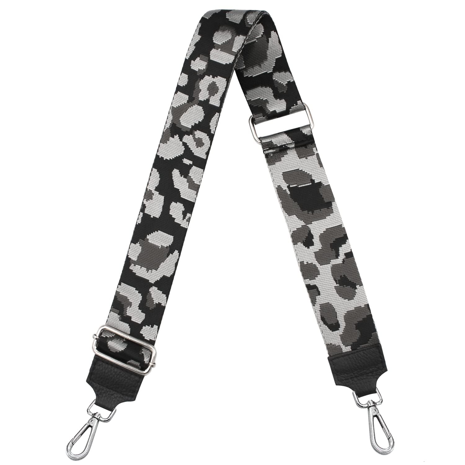 Gloop Shoulder Strap for Bags, Wide Shoulder Strap, Adjustable 5 cm, DIY Accessories with Carabiner Hook, Handbag Strap, Shoulder Strap, Black/Grey/Silver, Einheitsgröße