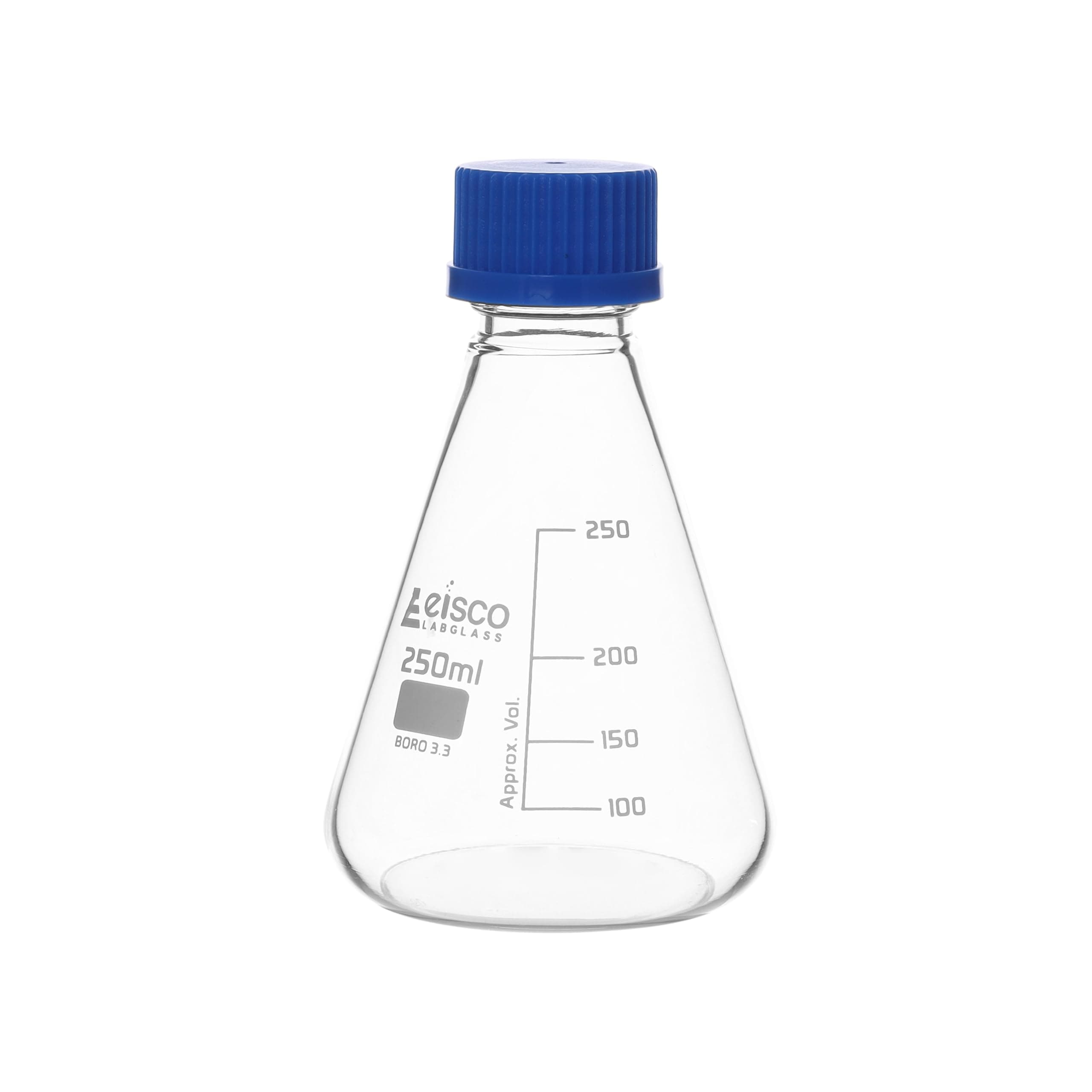 Eisco 250mL Glass Erlenmeyer Flask with PTFE Lined Screw Cap, Borosilicate 3.3 Glass - Labs