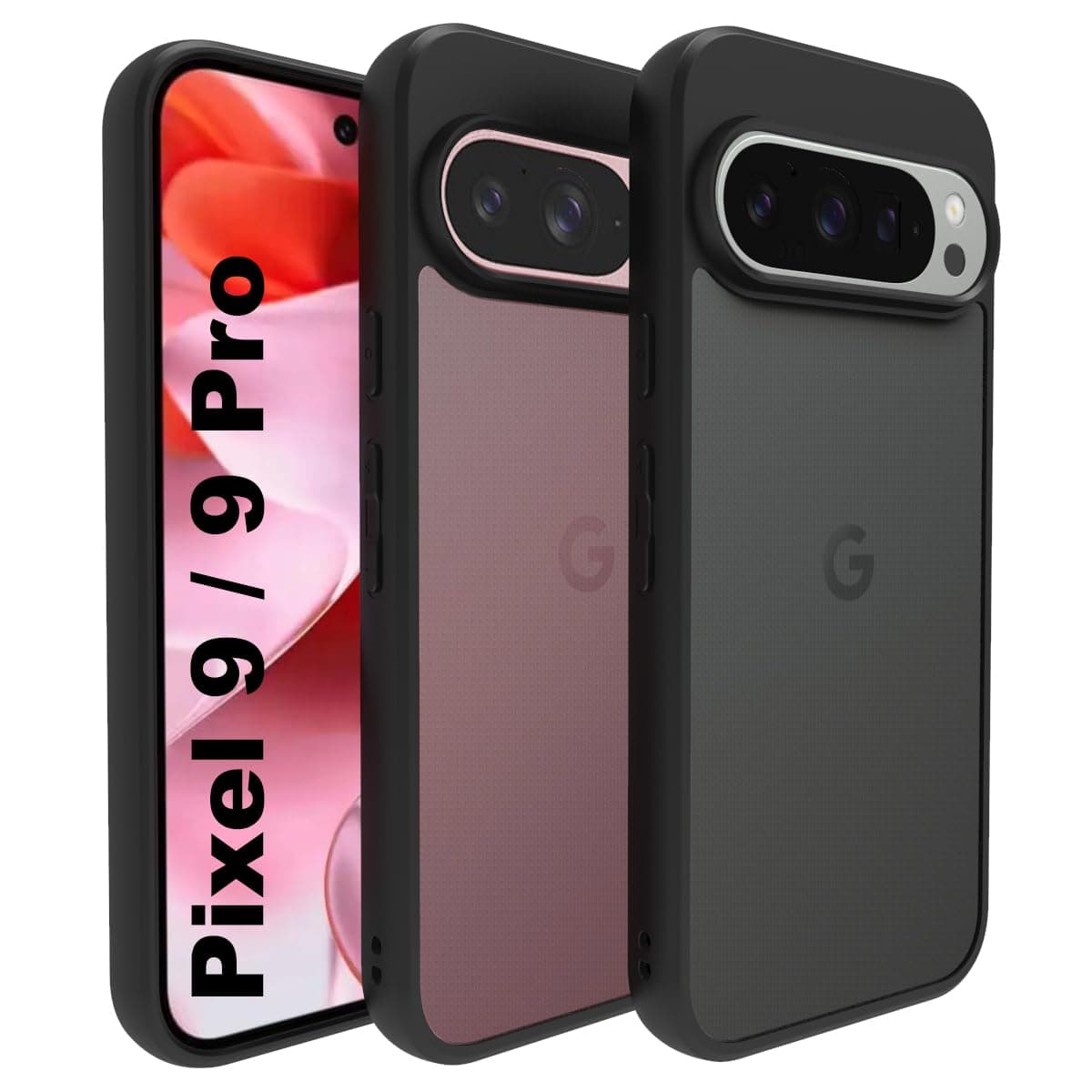RIGGEAR Shockproof Sleek Hybrid Armor Back Cover Case Compatible with Google Pixel 9 / Pixel 9 Pro (Smoke Black Matte PC + Black TPU Bumper)