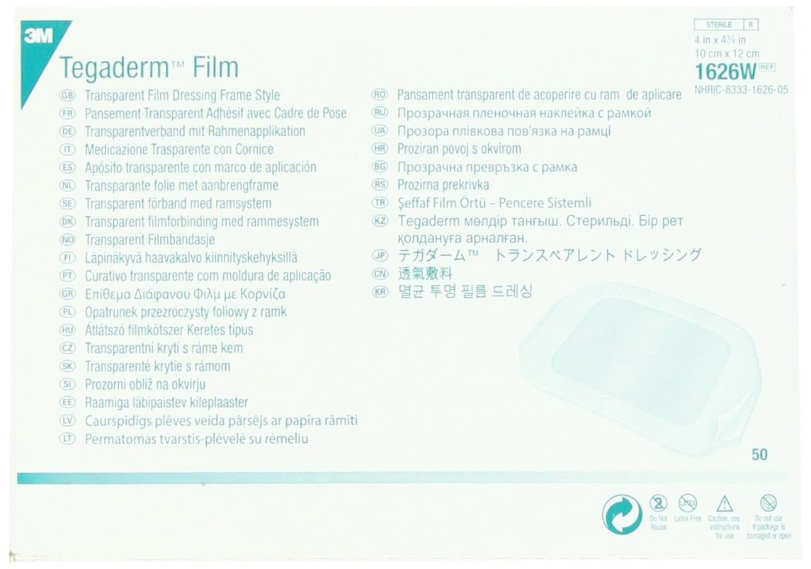 Tegaderm Transparent Dressing with Label 4" x 4 3/4" (10 x 12 cm)50 per Box #1626W