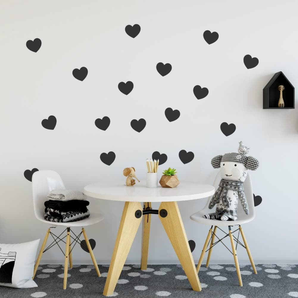 Hearts Wall Pattern Decal Vinyl Stickers ( Black 4" Set of 36 )