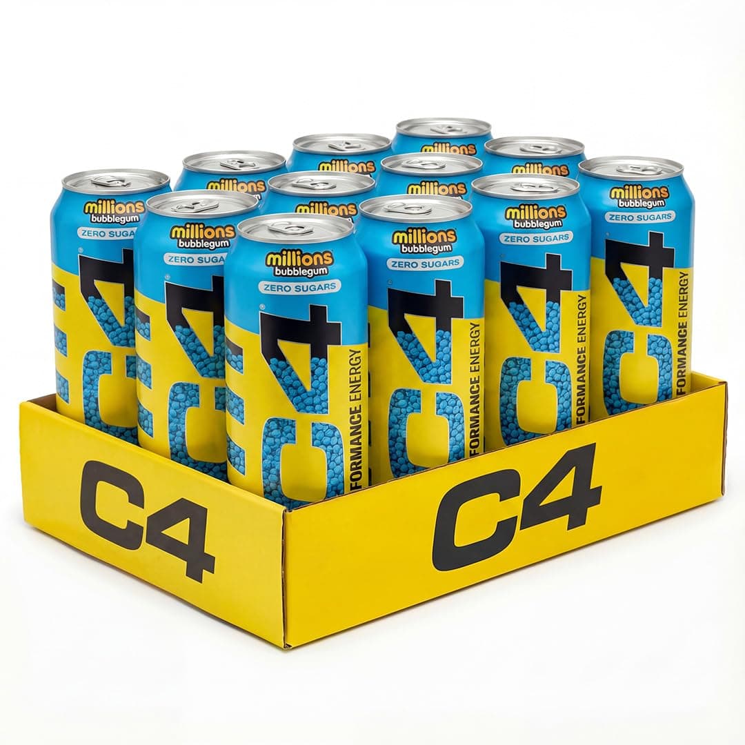 C4 Performance Energy Drinks Millions Bubblegum 500ml (12 Pack) | Sugar Free Energy Drink with 160mg Caffeine, 250mg Betaine, 1050mg Taurine | Low Calorie Fizzy Drinks for On The Go Energy and Focus