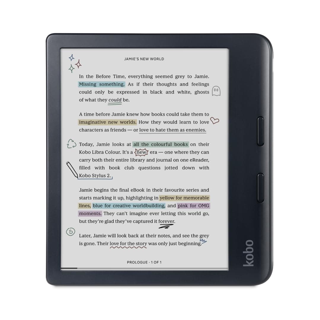 Libra Colour | eReader | 7” Glare-Free Colour E Ink Kaleido™ 3 Display | Dark Mode Option | Audiobooks | Waterproof | (Black)