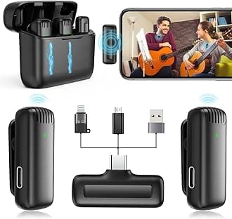 BassDrops Dual Set Professional Wireless Lavalier Microphone for Smartphone Android Computer Mini Lapel Recording Wireless Mic with Charging Case.