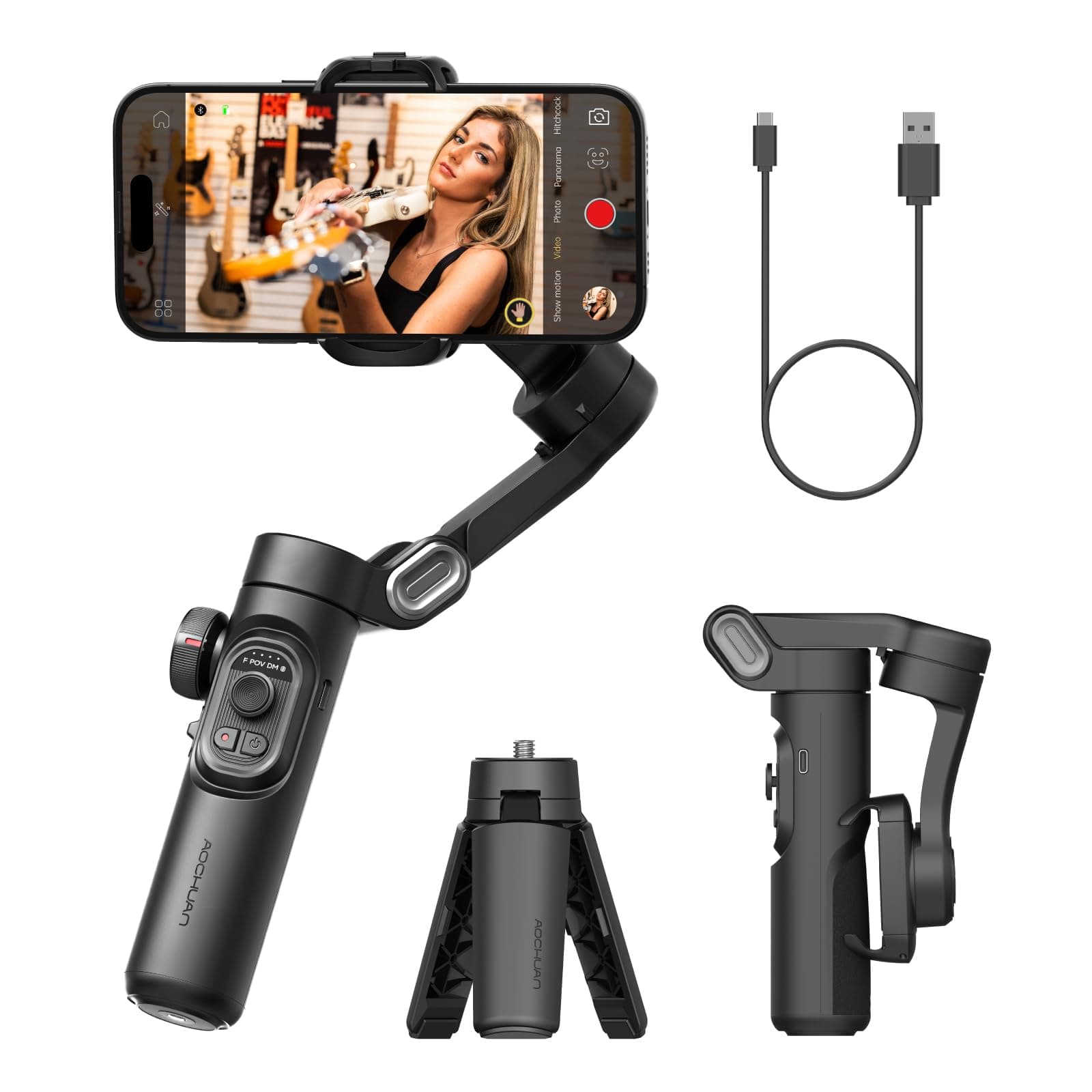AOCHUAN Phone Gimbal Stabilizer 3-Axis Smartphone Foldable Handheld Gimbal for iPhone with Focus Wheel TikTok YouTube Vlog Stabilizer for iPhone16 15 14 13 12 Pro Max Android, AOCHUAN Smart XE