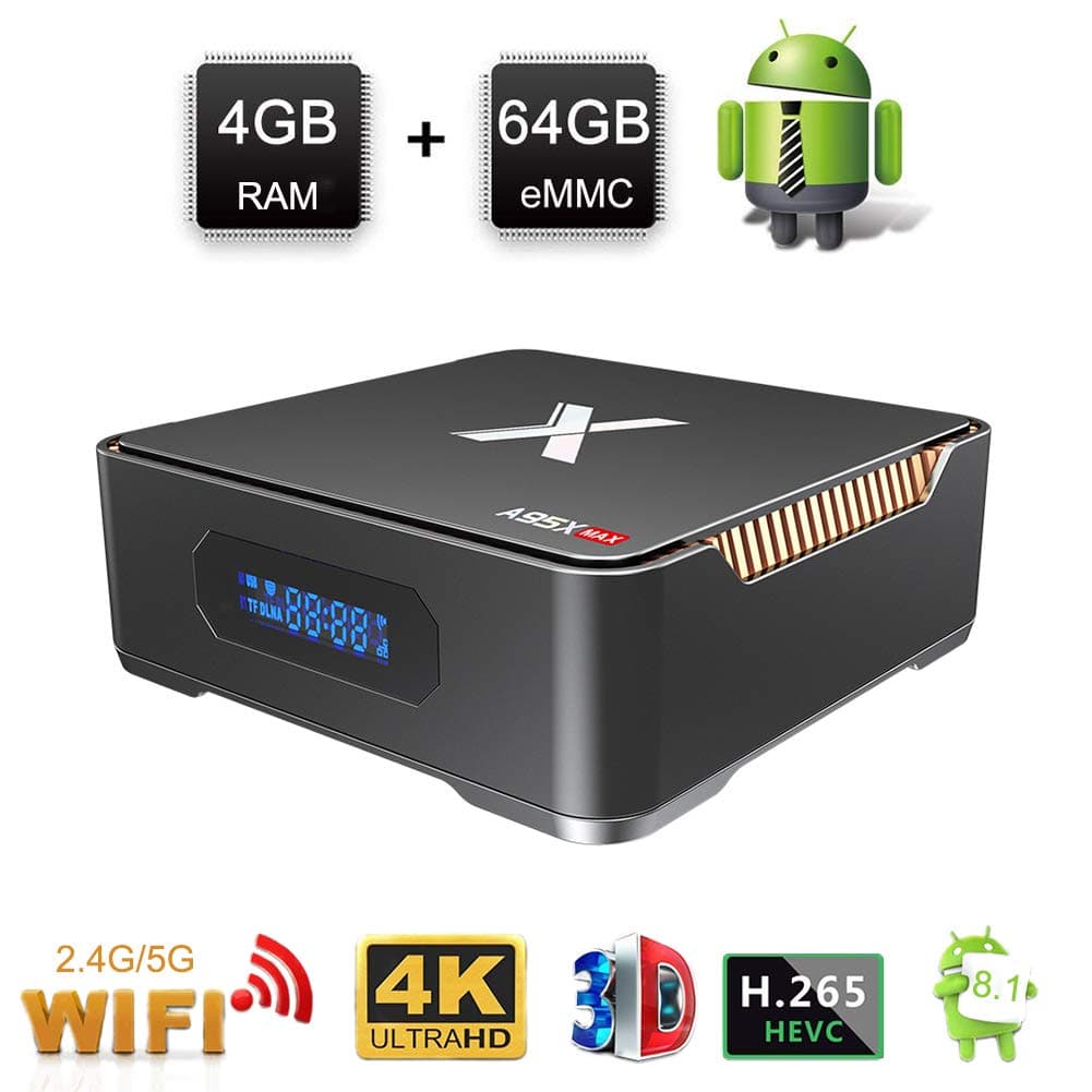 Sidiwen Android 8.1 TV Box A95X MAX 4GB RAM 64GB ROM Amlogic S905X2 Quad Core Dual Band WiFi 2.4G/5G 1000M Ethernet Bluetooth 4.2 USB 3.0 Support 3D 4K HD Video Recording Function Smart Media Player