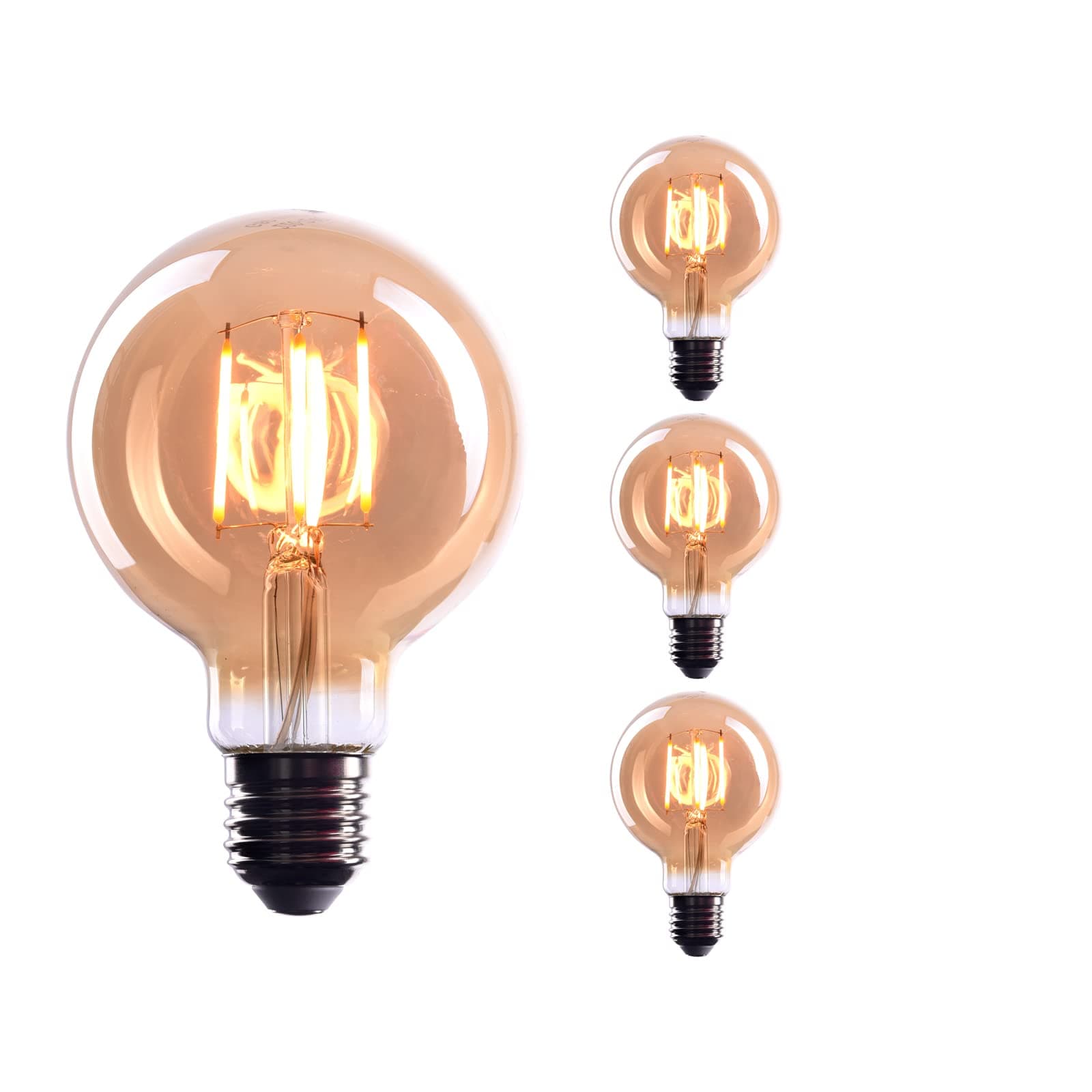 CROWN LED 3X Edison Light Bulb E27 Socket | Dimmable, 4 W, 2000 K Warm White, 230 V, EL04 | Antique Filament Lighting in Retro Vintage Industrial Look | EU Energy Class: G [Energy Class G]