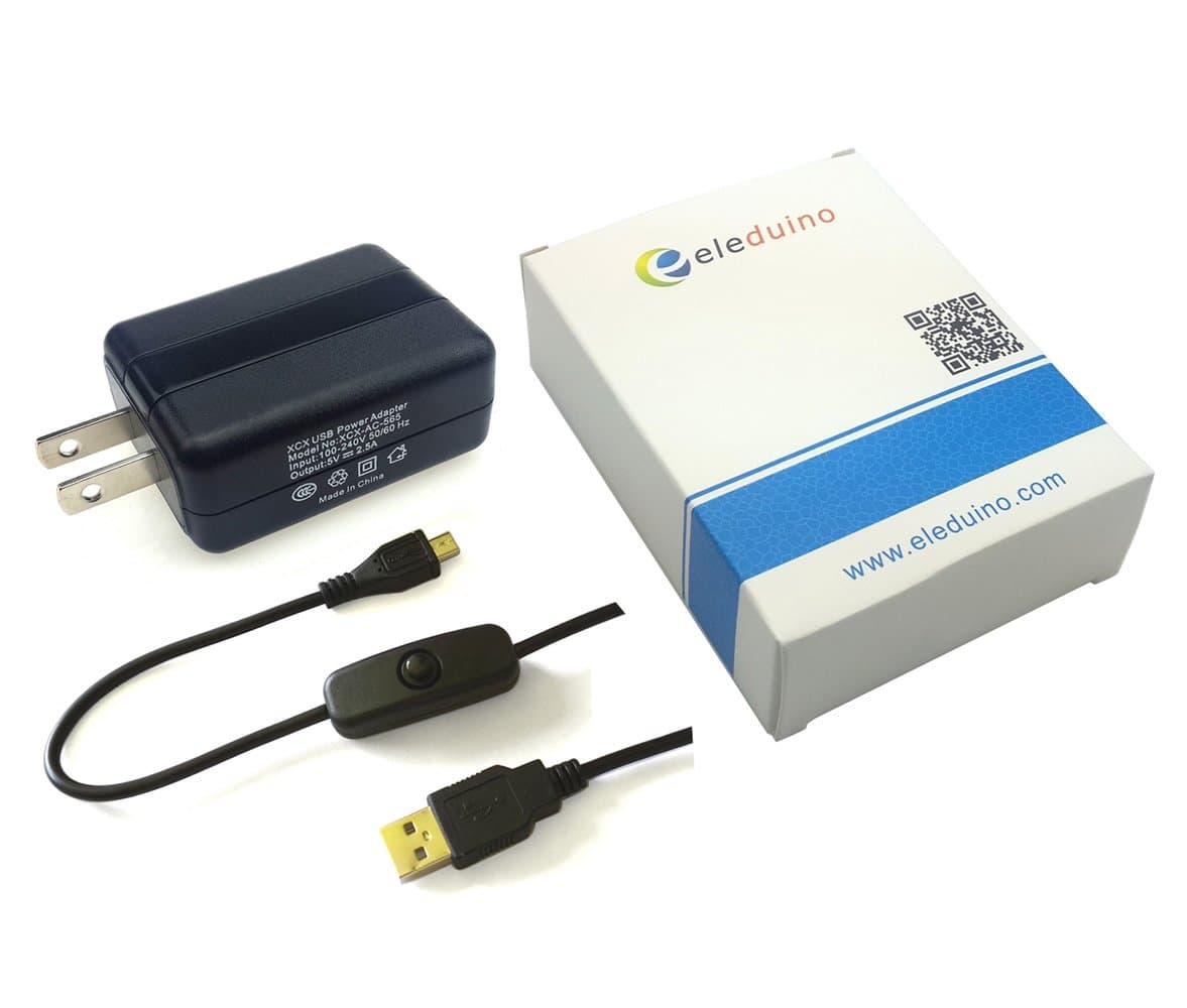 Eleduino Raspberry Pi 3 5V 2.5A Power Supply/Adapter/Charger and Micro USB Cable with ON/Off Switch kit