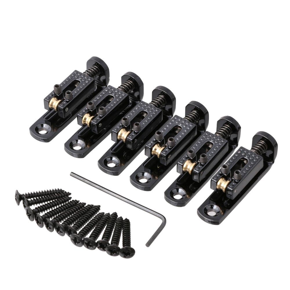 6Pcs Individual Single Roller Saddle Guitar Bridge for 3/4/5/6 String Guitar Cigar Box Banjo Parts (Black)
