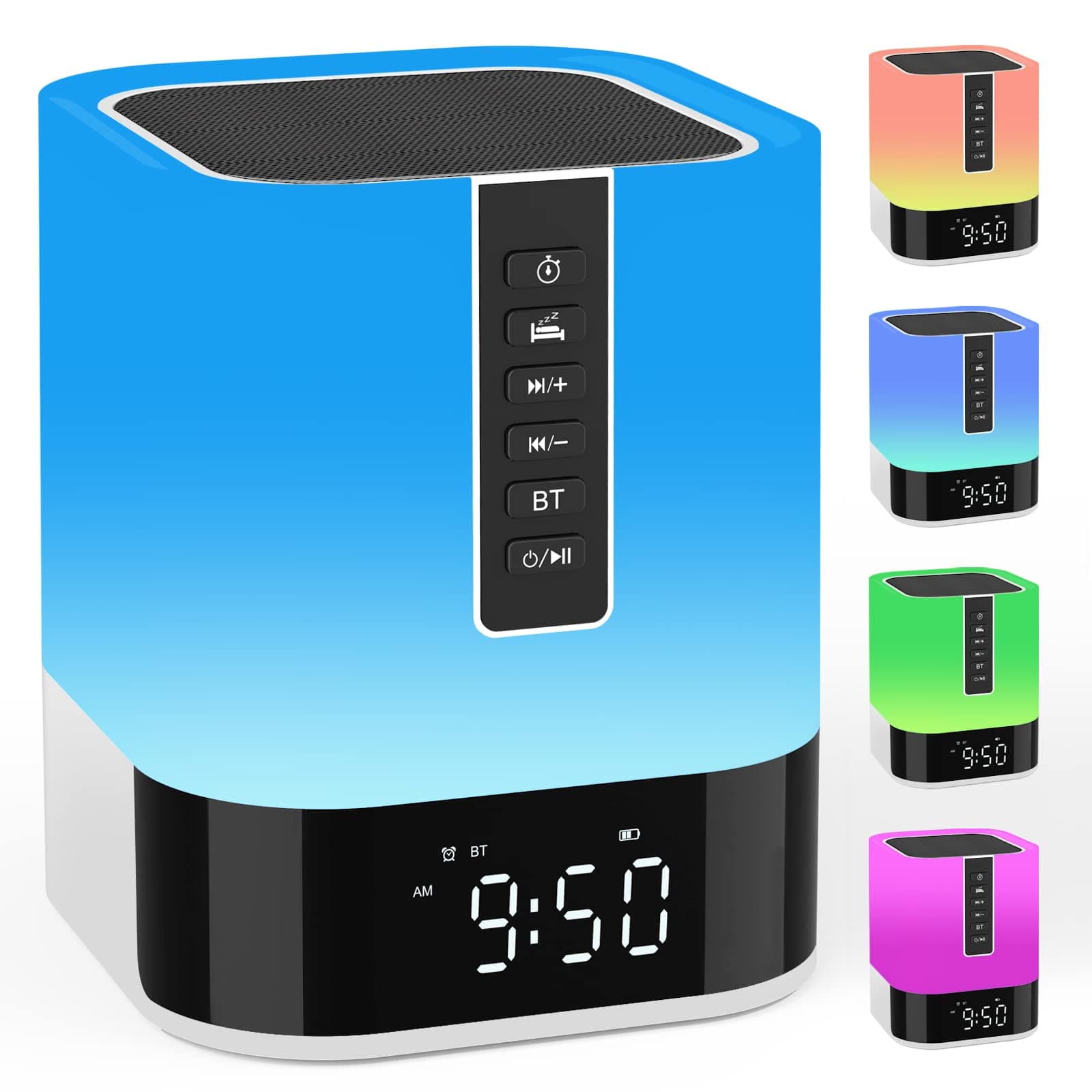 Night Light Bluetooth Speaker Alarm Clock, Upgraded Touch Bedside Lamp for Bedroom, Dimmable Warm Light, 48 RGB Color Changing, Sound Machine with White Noise, Best Gifts for Teenage Boys Girls