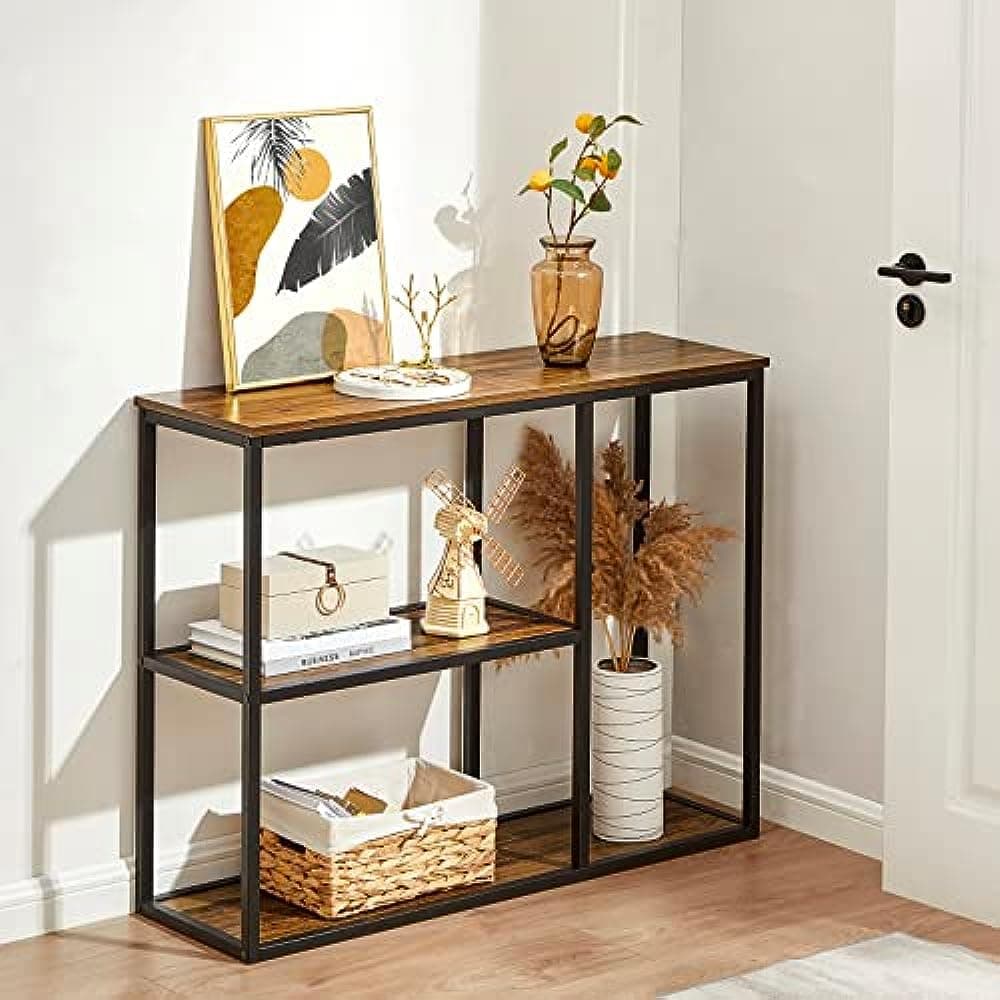 Priti Wooden Console Table with Storage Shelf Modern Entryway Sofa Table for Living Room