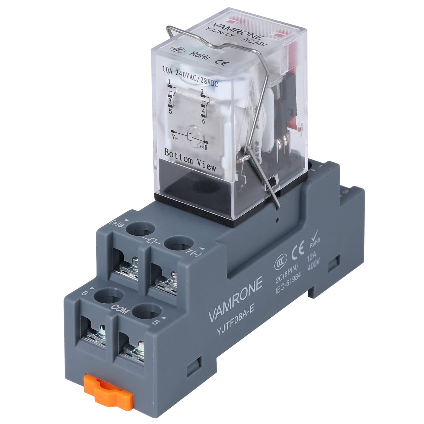 Electromagnetic Power Relay, 8-Pin 10A 24 AC Relay Coil with Socket Base, LED Indicator, DPDT 2NO 2NC - MY2NJ [Applicable for DIN Rail System]