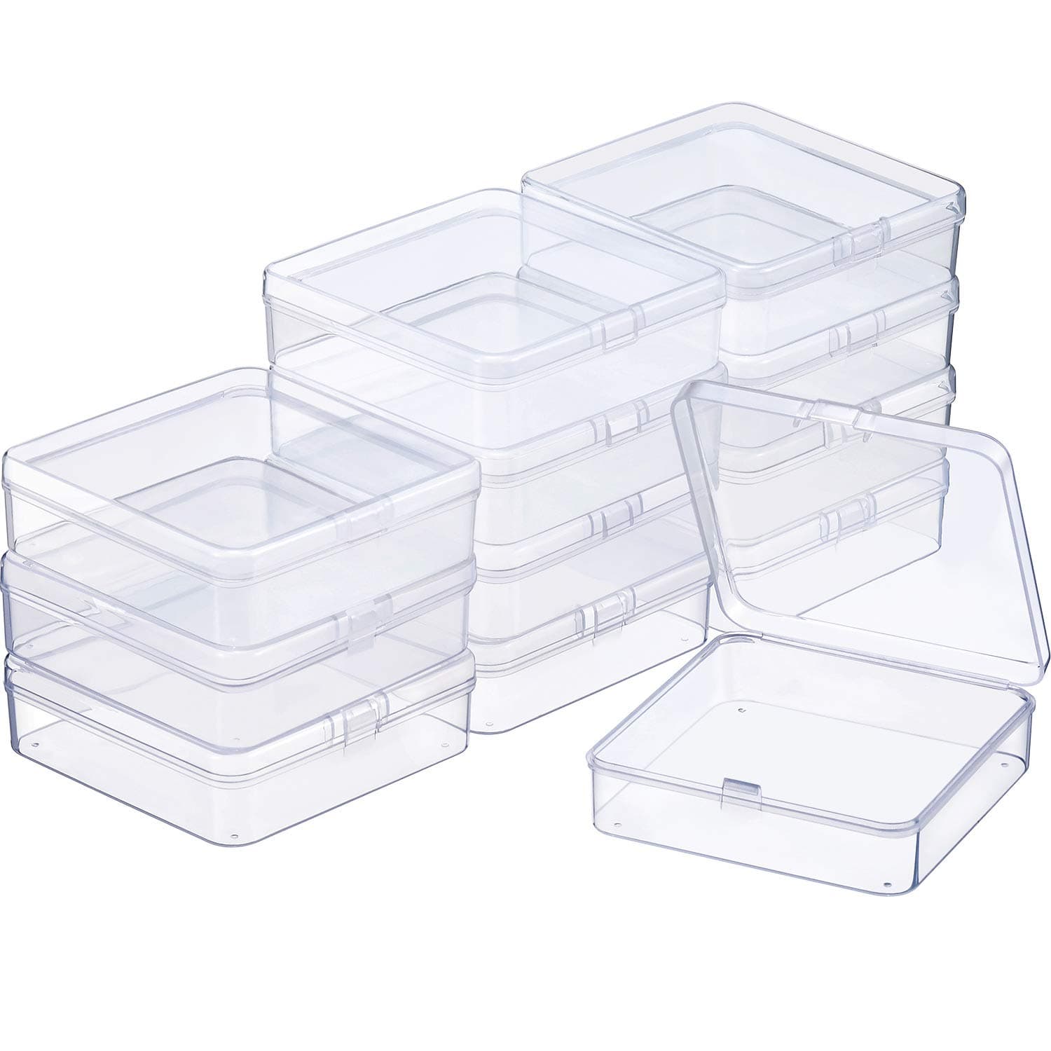 12 Pack Beads Organizer Box Clear Plastic Beads Storage Containers Box with Hinged Lid for Bracelet Making DIY Jewelry Craft Nail (3.70 x 3.70 x 1.18 Inch)