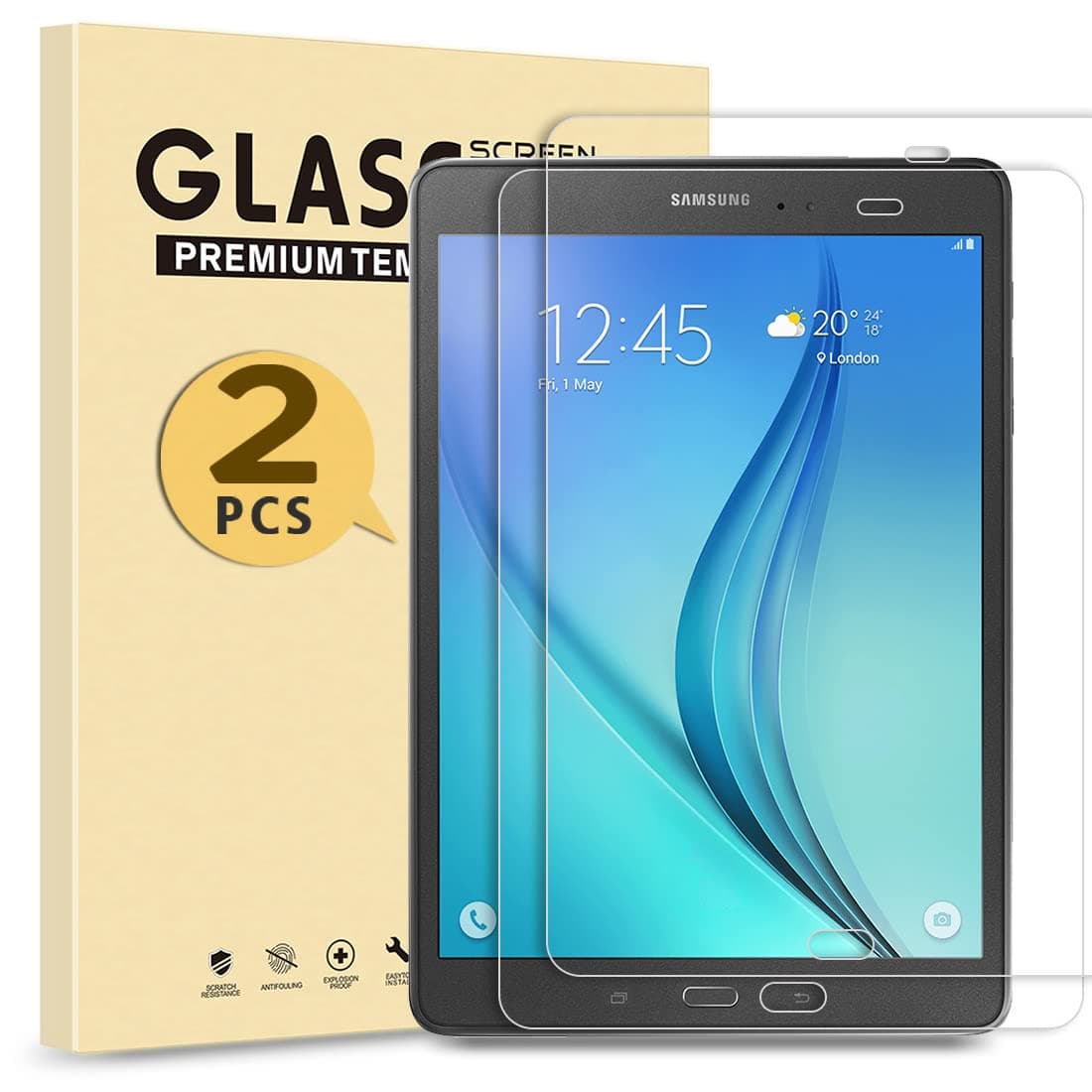 Screen Protector Tempered Glass for Samsung Galaxy Tab A 9.7 inch (2015 Version) SM-T550 SM-T551 SM-T555 SM-P555 SM-P550 Tablet Protective Film 9H, 0.33mm, Anti-Bubble,Anti-Scratch, 2 PCS