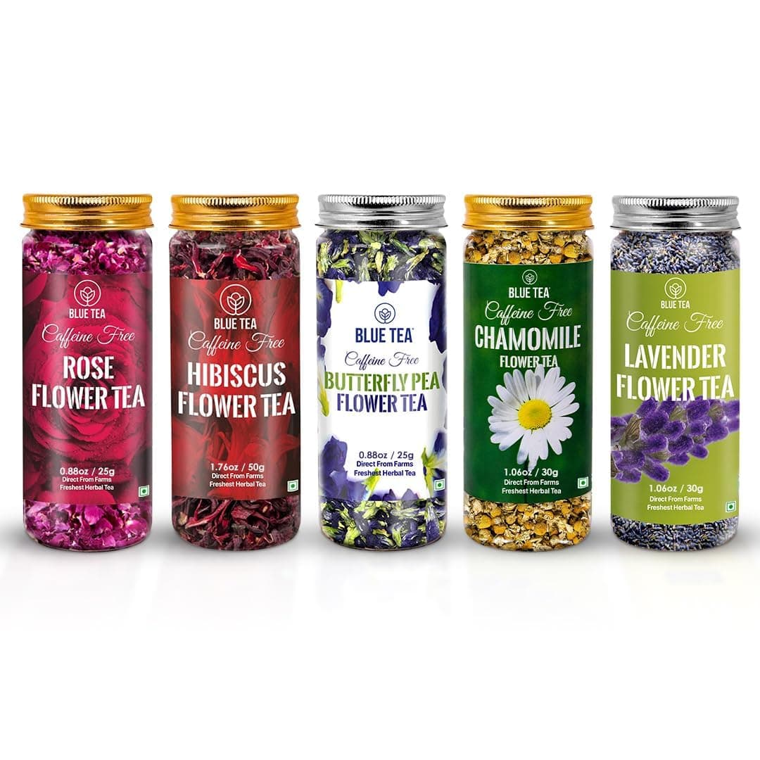 BLUE TEA - Herbal Harmony Tea Gift 2025 (5 Flavour Tea - 160gm) | Butterfly Pea, HIbiscus, Rose, Chamomile, Lavender | Caffeine Free - Herbal Tea